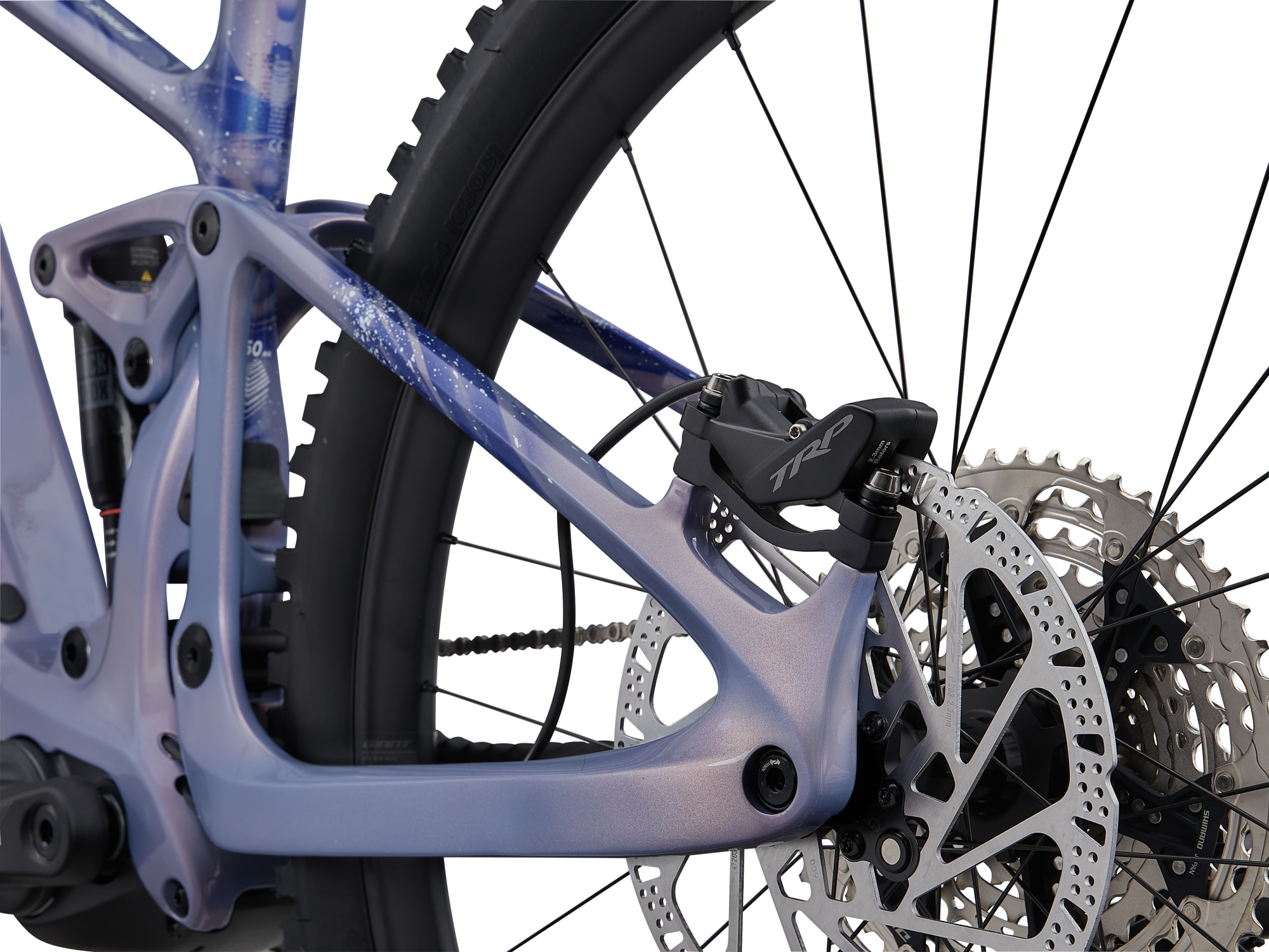 Liv Intrigue Advanced E+ 2 E-Mountainbike mit TRP Scheibenbremse am Hinterrad.