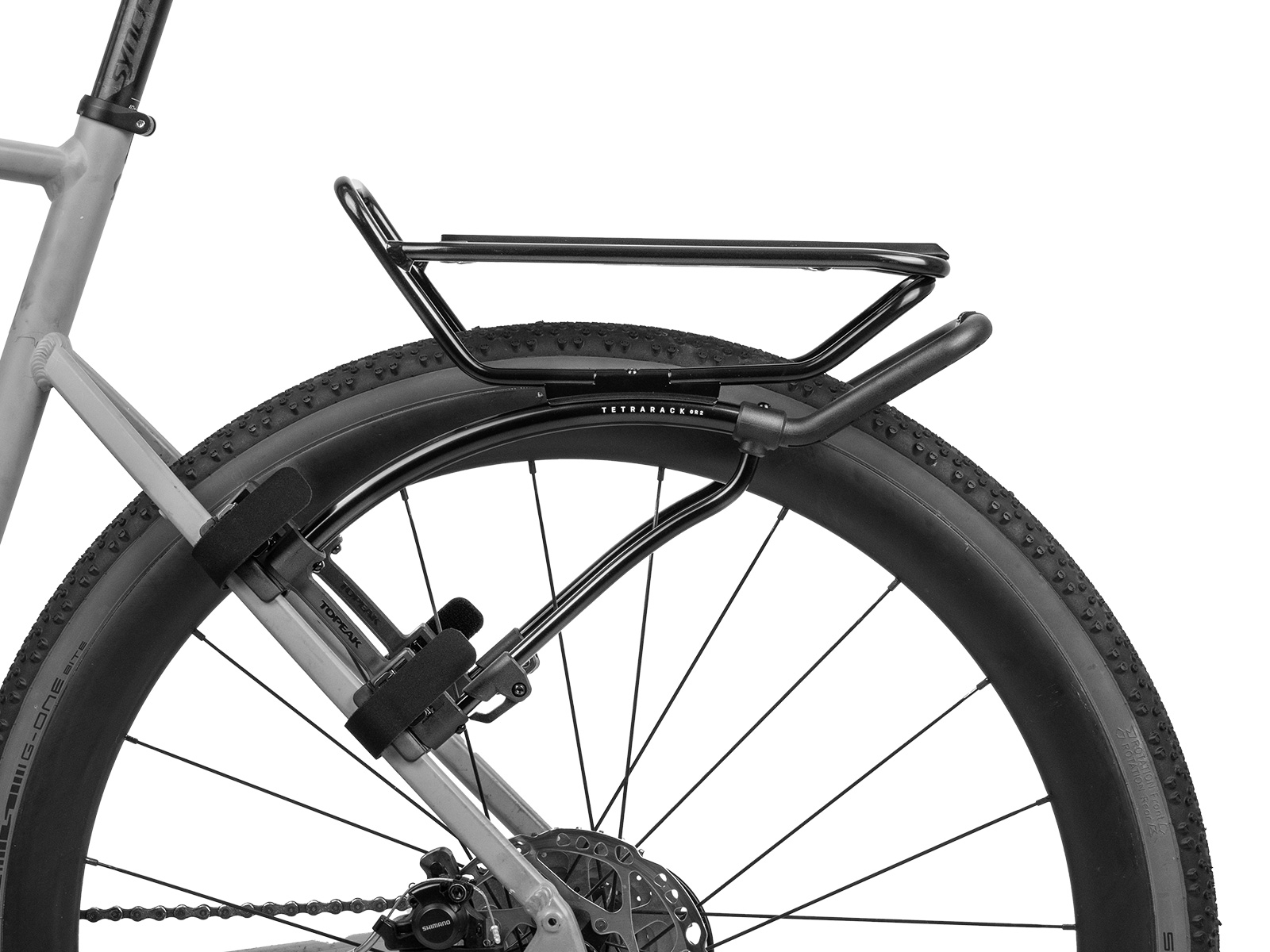 Topeak TetraRack GR2 Gepäckträger für Gravel- und Rennbikes mit Strap-Befestiugng - montiert an einem Velo