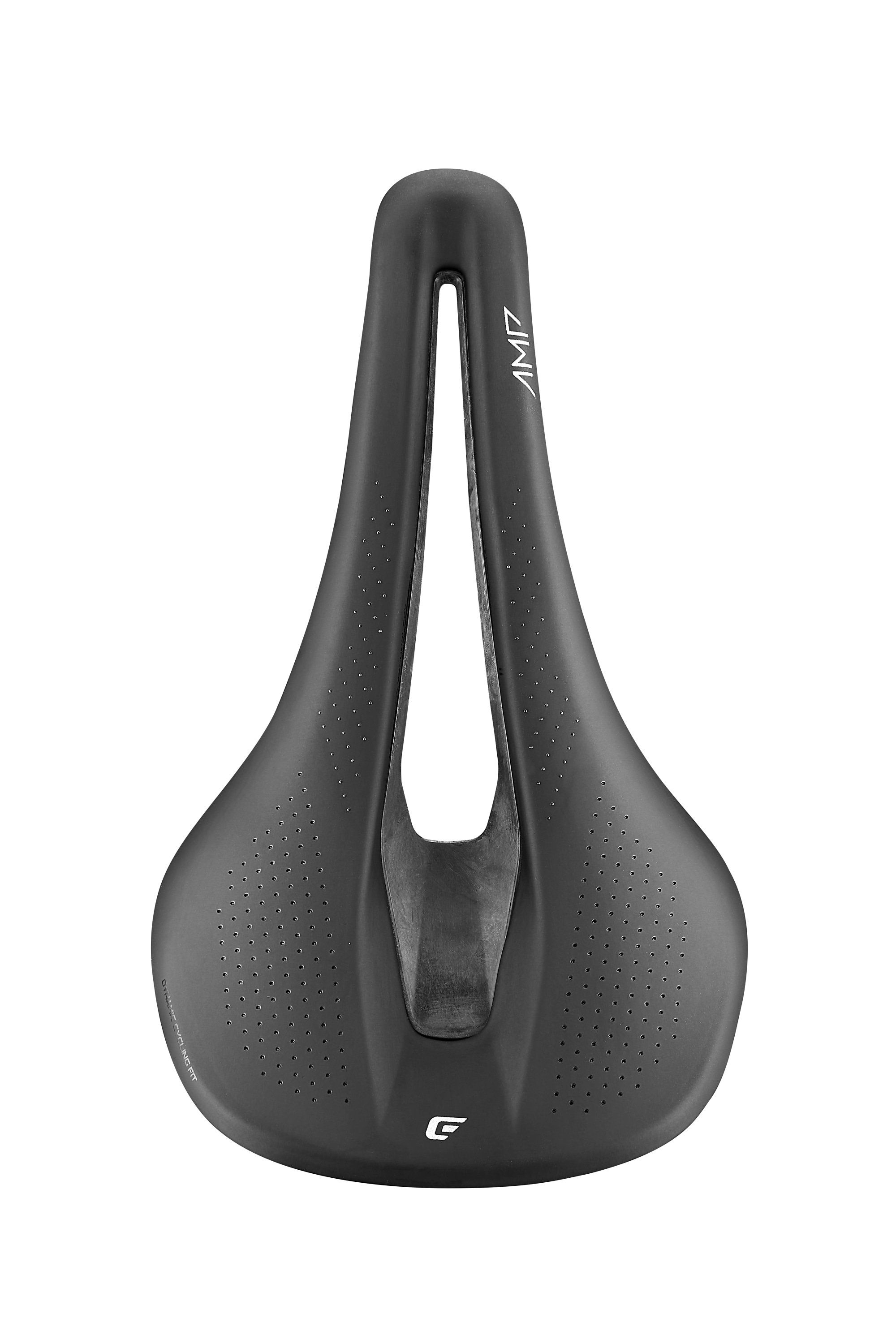  Cadex AMP Sattel in Schwarz mit langem Entlastungskanal und feiner Perforation, Draufsicht