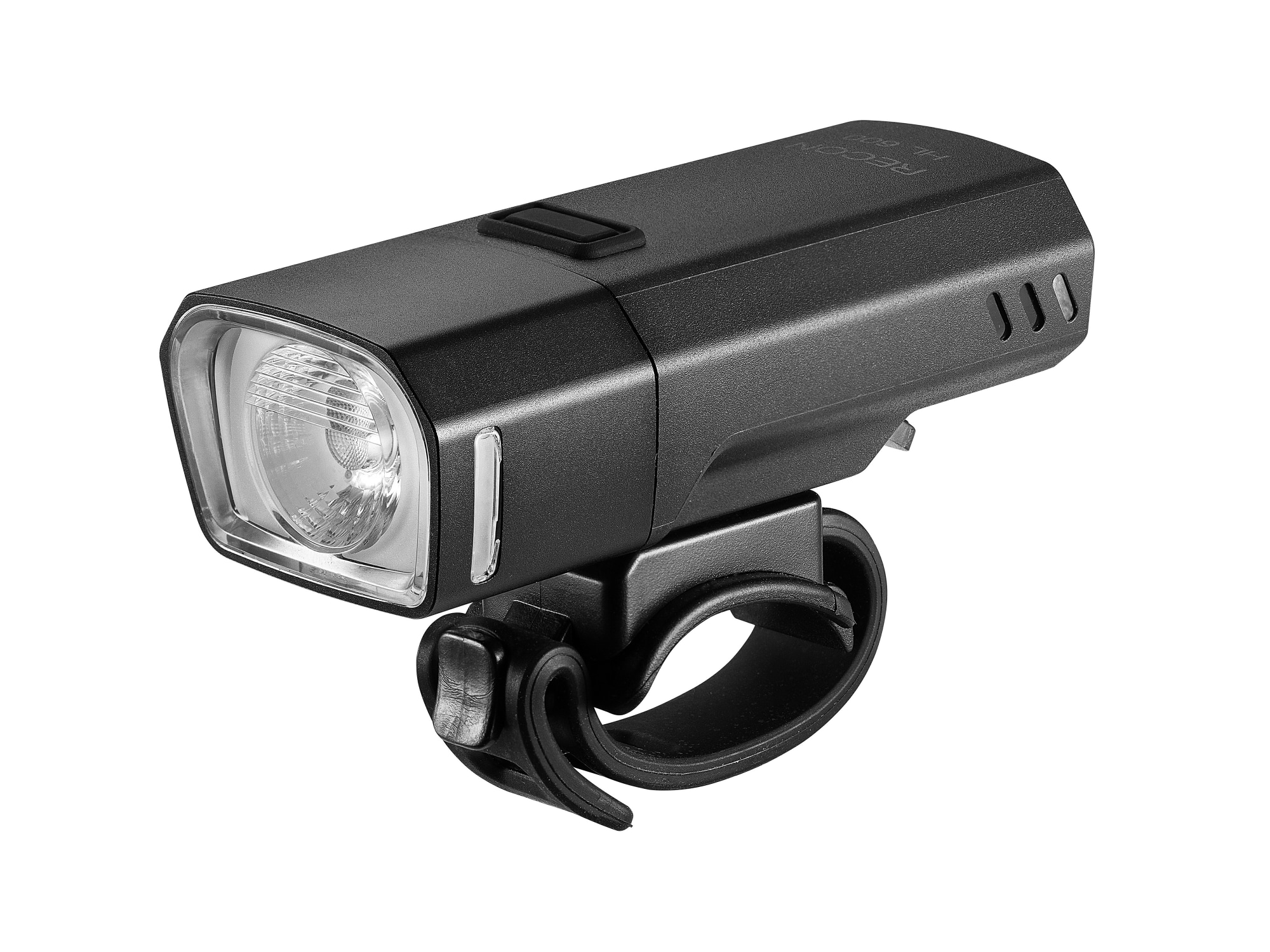 Giant Recon HL 600 Frontlampe in Schwarz – kompakte Fahrradlampe mit OSRAM LED, seitlicher Lichtauslass und verstellbarer Lenkerhalterung.