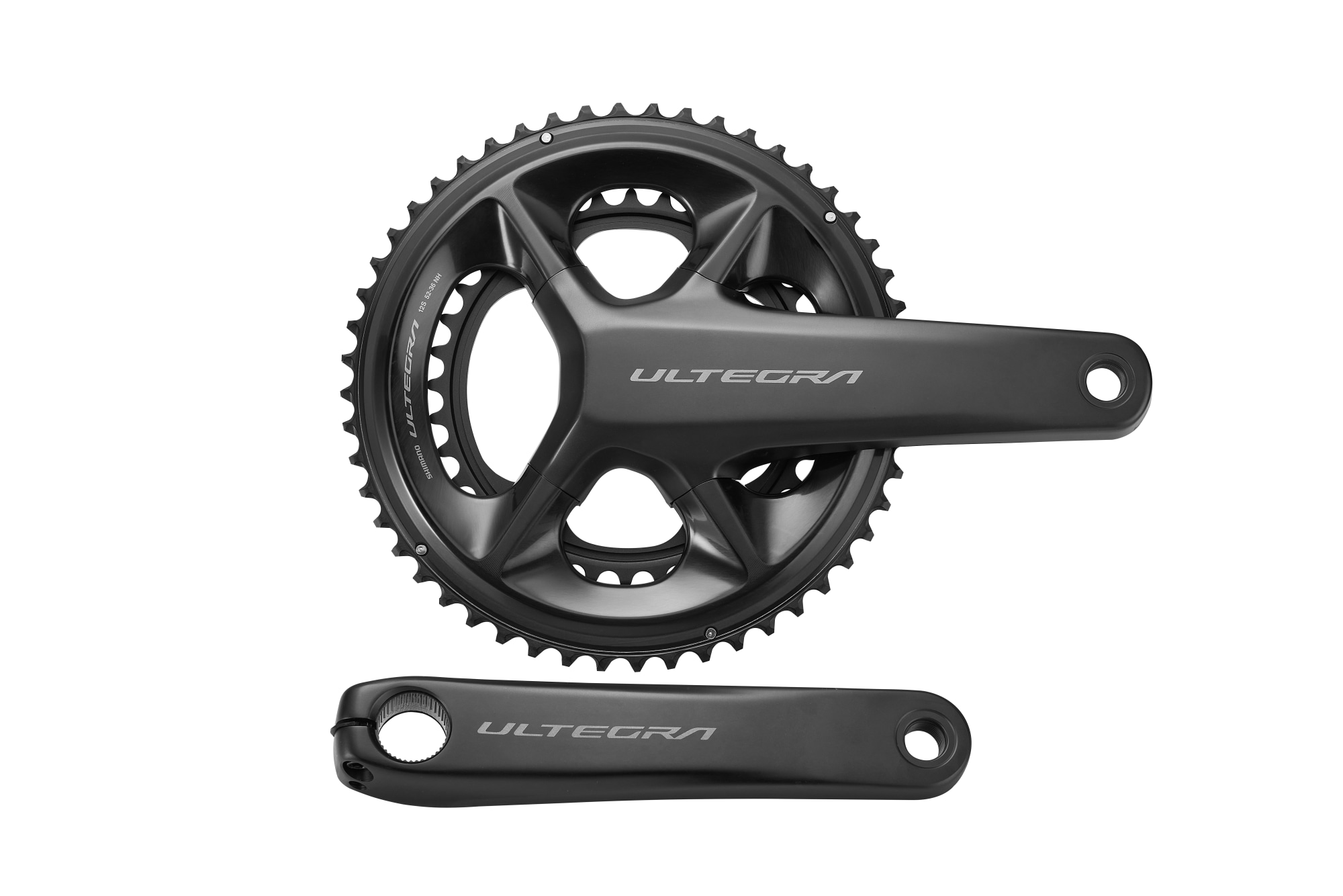 Shimano Ultegra R8100 Kurbelgarnitur mit zwei Kettenblättern und separatem linken Kurbelarm, in schwarzem Finish mit integriertem PowerPro Powermeter von Giant