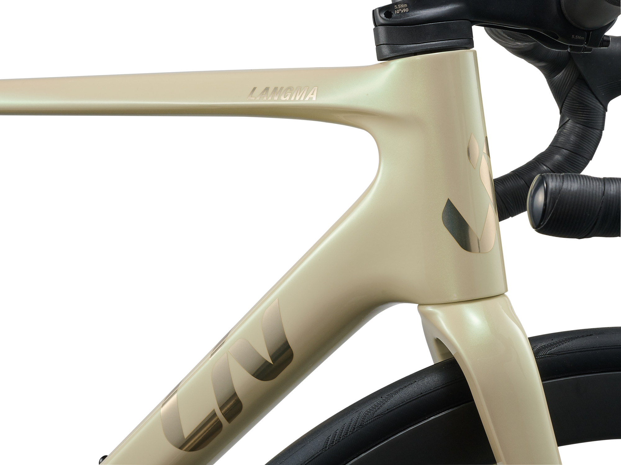 Liv Langma Advanced Pro 0 QOM Rennvelo in Desert Pearl mit integriertem Cockpit und Aero-Steuerrohr