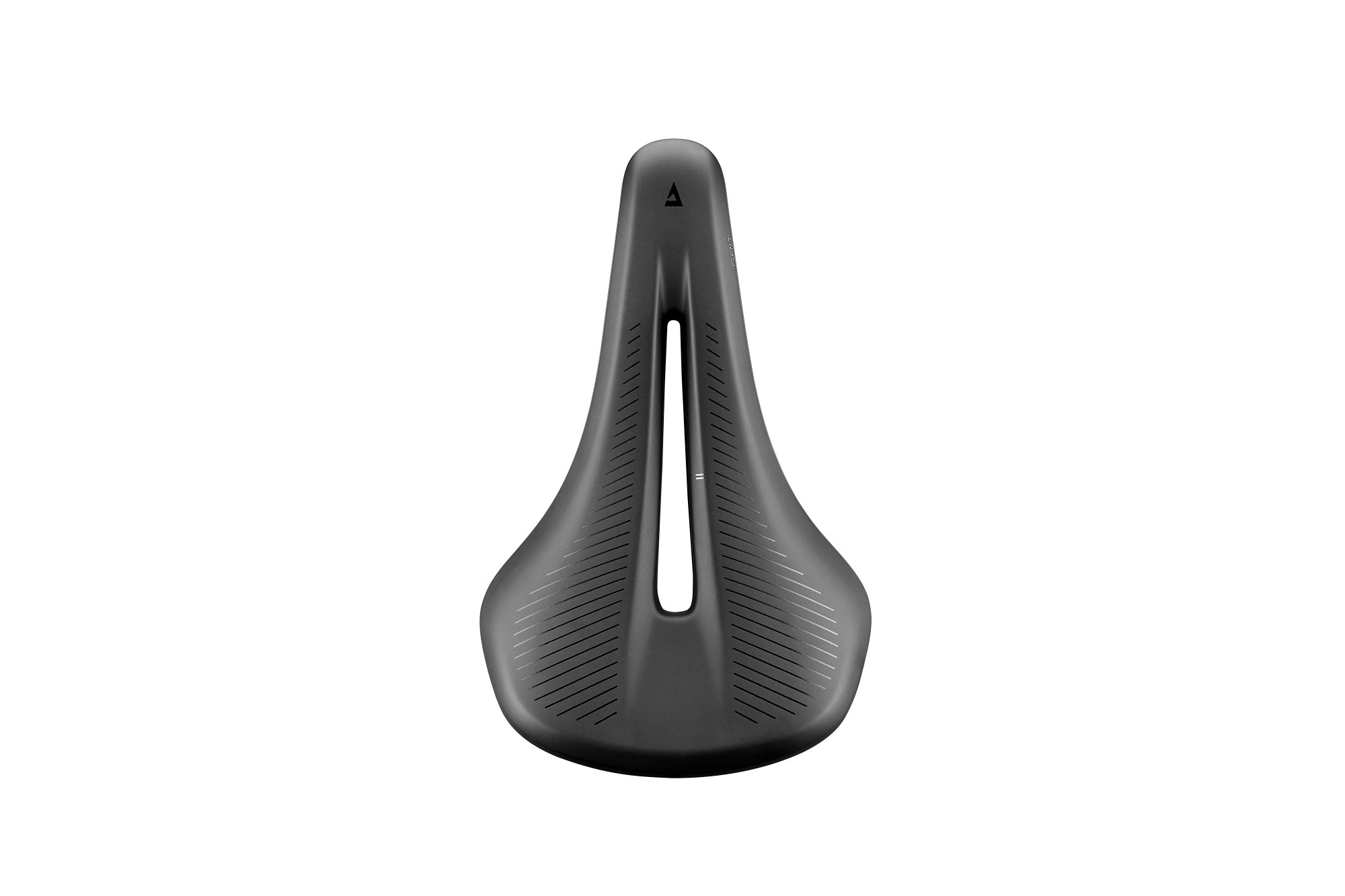 Giant Grit Core Fahrradsattel in Draufsicht von oben, mittiger Ausschnitt zur Druckentlastung und feine Linien für aerodynamisches Design, auf weissem Hintergrund.