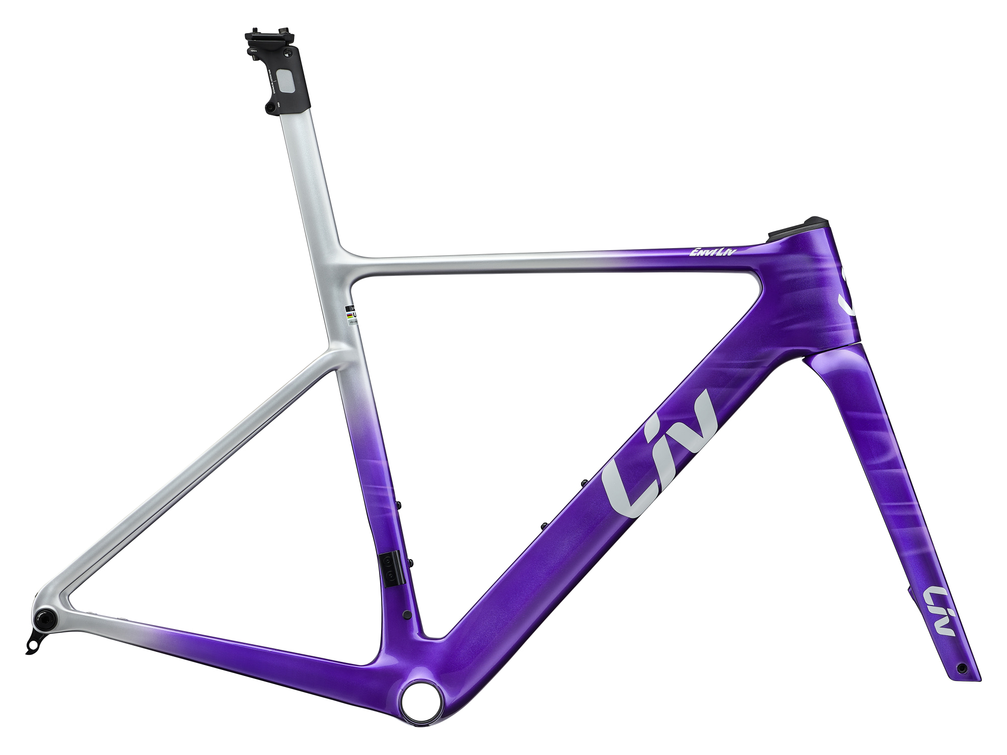 Liv EnviLiv Advanced SL Rahmen-Set in Nitro Purple mit Carbon-Gabel und integrierter Sattelstuetze.