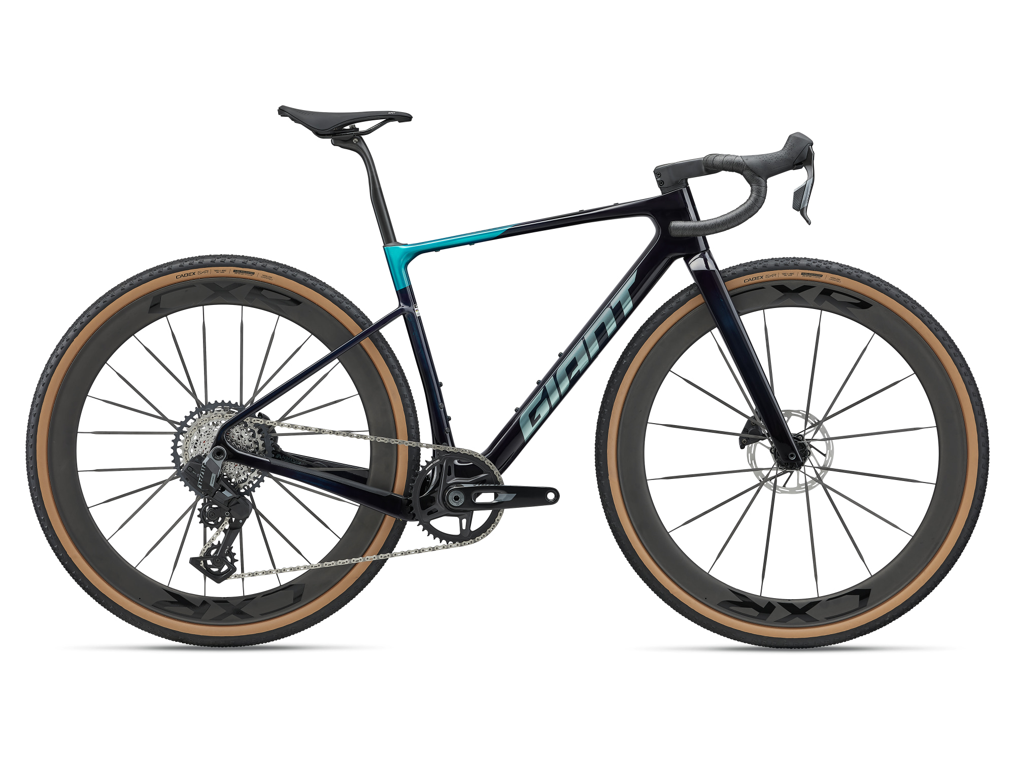  Giant Revolt Advanced SL 2 Gravelbike in Deep Lagoon mit Carbonrahmen und Scheibenbremsen in Seitenansicht