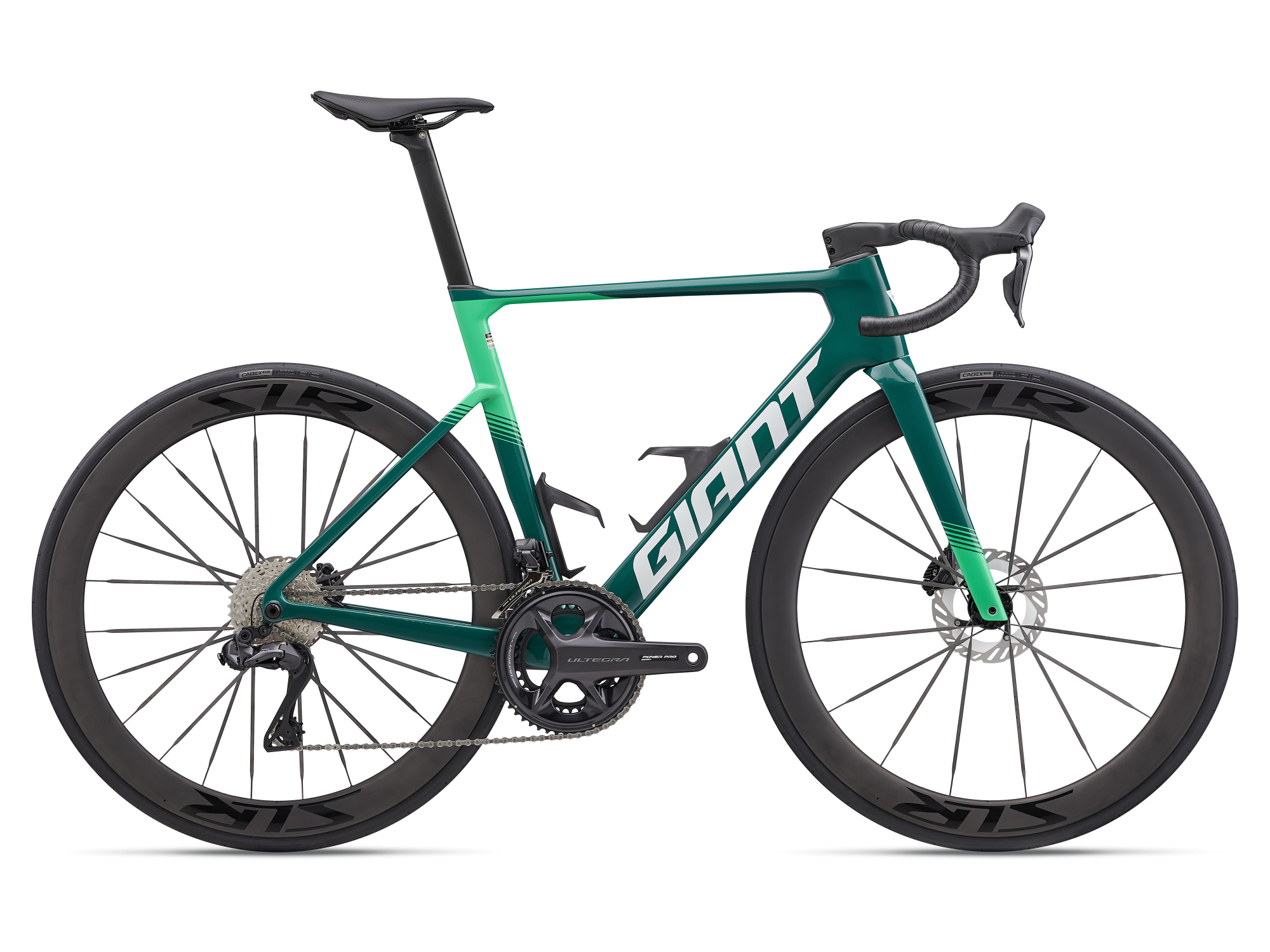 Giant Propel Advanced Pro Di2 Aero-Rennvelo in Abyss Teal mit Carbonlaufrädern und Scheibenbremsen.