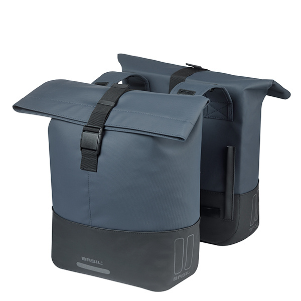  Basil Cove Doppeltaschen-Set in Navy/Schwarz, seitliche Ansicht mit beiden Taschen und Rollverschluss.