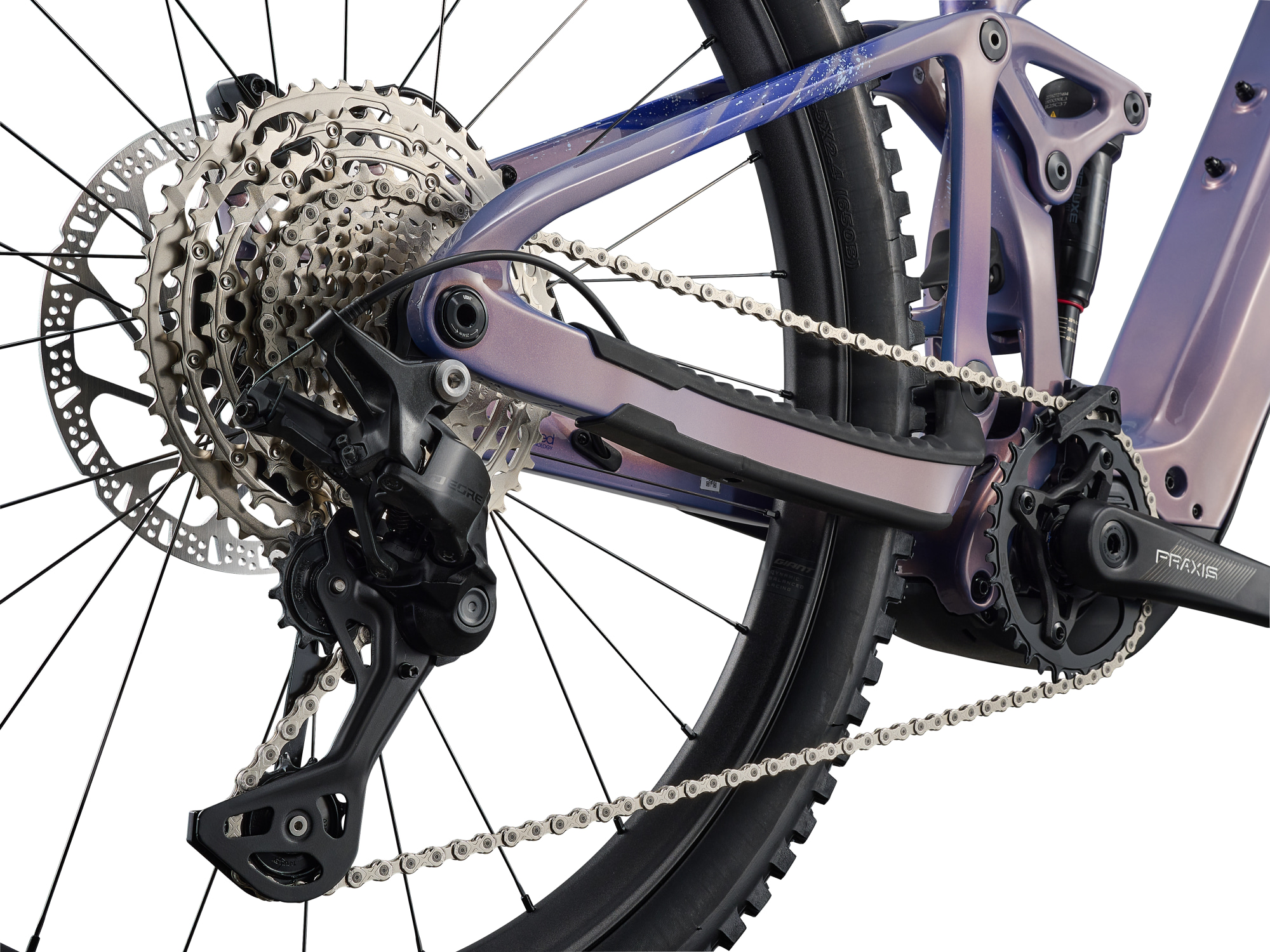 Liv Intrigue Advanced E+ 2 E-Mountainbike mit Shimano Schaltwerk und Kassette in Detailansicht.