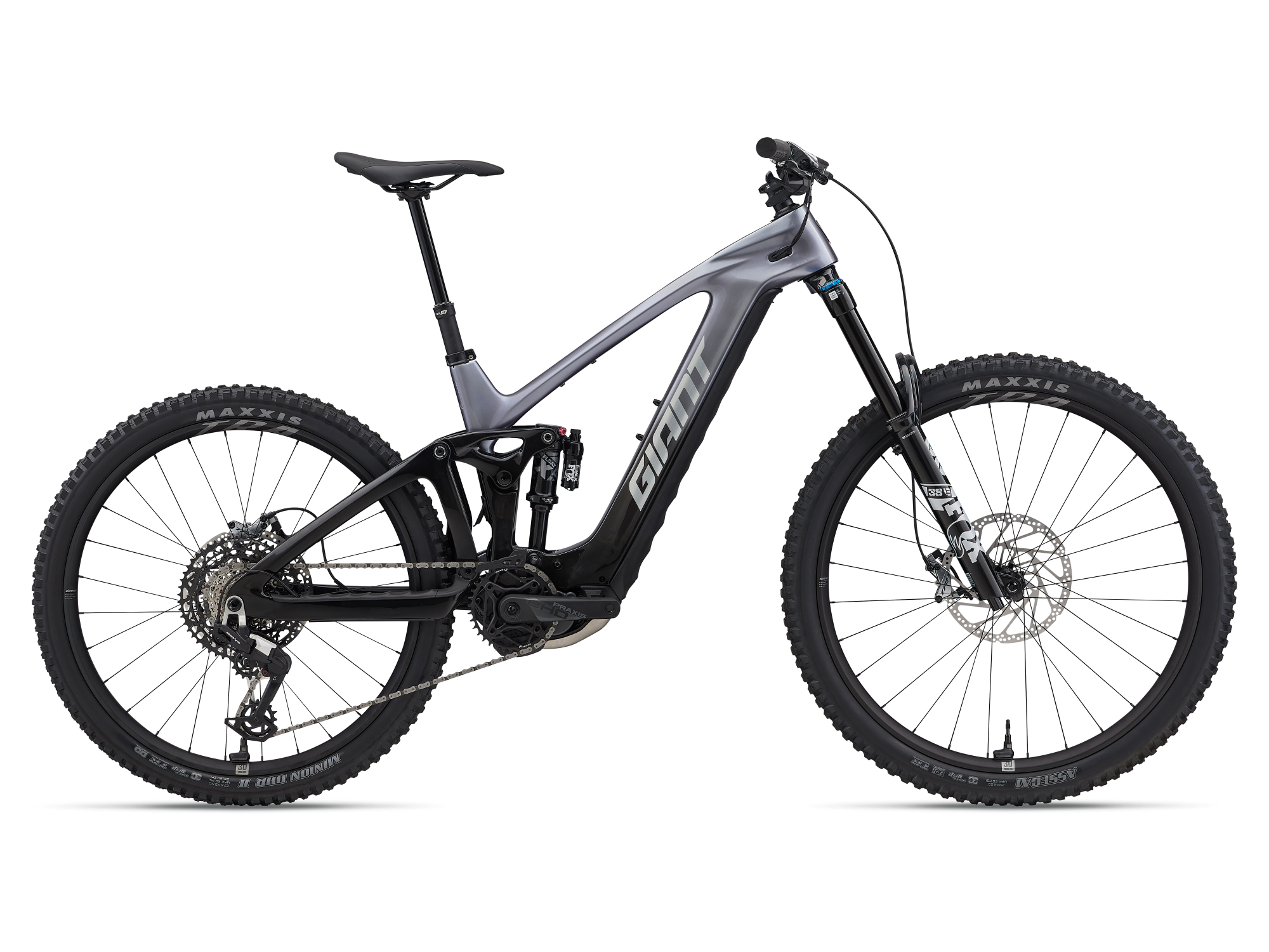 E-MTB Giant Reign Advanced E+ 1 mit Carbon Rahmen in carbon schwarz, Ansicht von der Seite