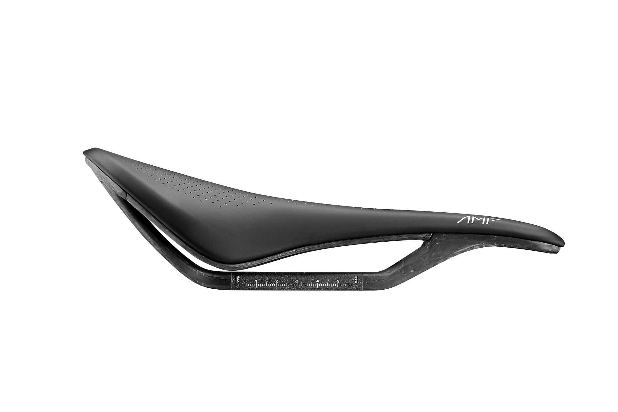 Cadex AMP Sattel in Schwarz mit Carbonstreben und schlanker Form, Seitenansicht