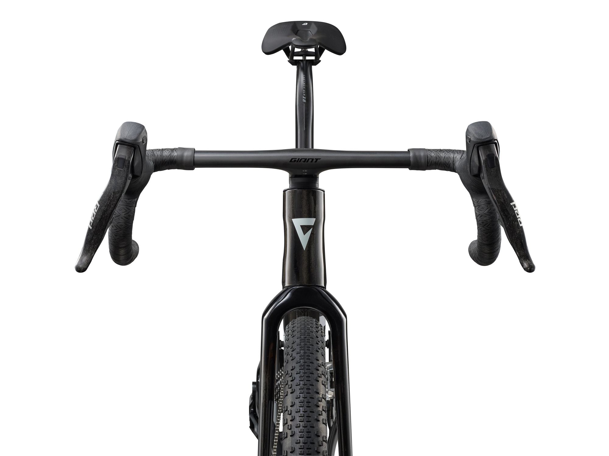 Giant Revolt Advanced SL 0 Gravelbike in Schwarzgrau mit Dropbar-Lenker und Frontansicht