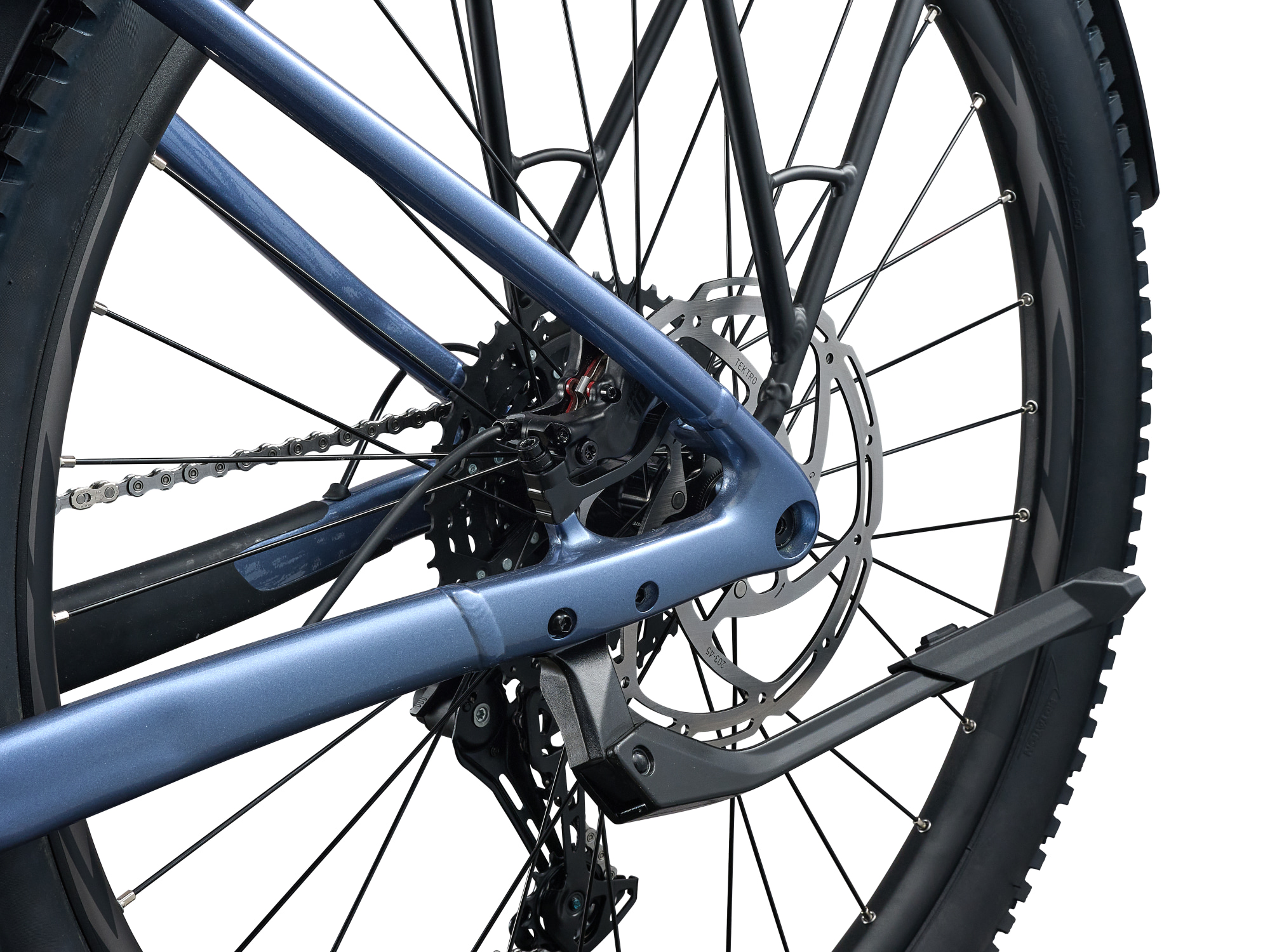 Giant Fathom E+ 1 EX E-Mountainbike in Thundercloud mit Scheibenbremse und Hinterbauständer.