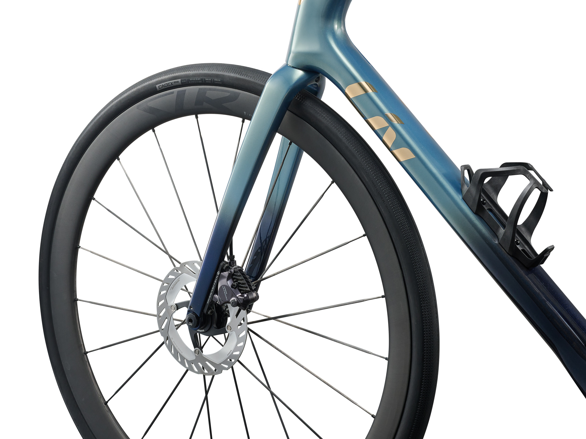 Liv Avail Advanced Pro 0 Rennrad in Midnight Pine mit Carbonlaufrad und Scheibenbremse im Detail.
