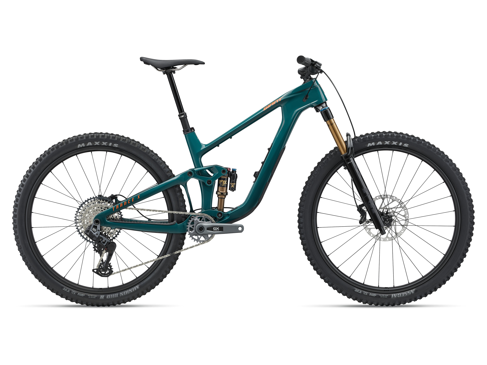 Giant Trance X Advanced 1 Mountainbike in Abyss Teal mit Vollfederung und 29-Zoll-Laufrädern.