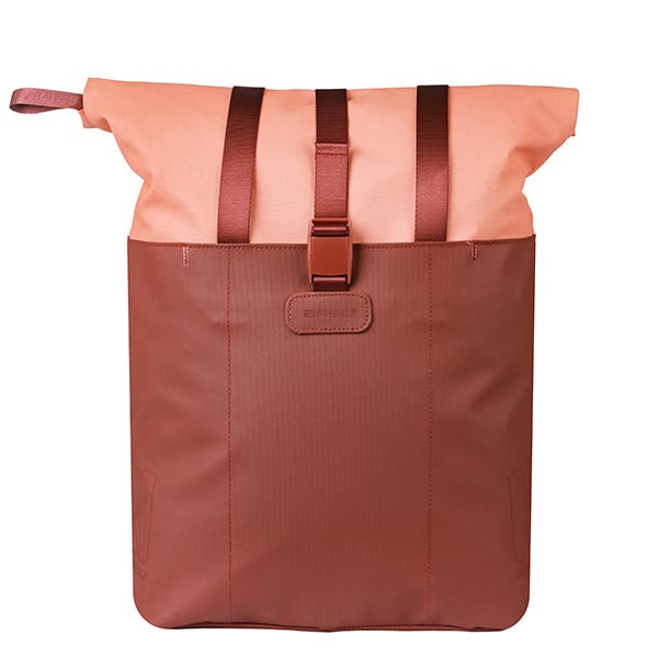 Basil Vive Shopper MIK‑Hook in Burgund/Pink, frontal gezeigt mit verschlossenem Rollverschluss.