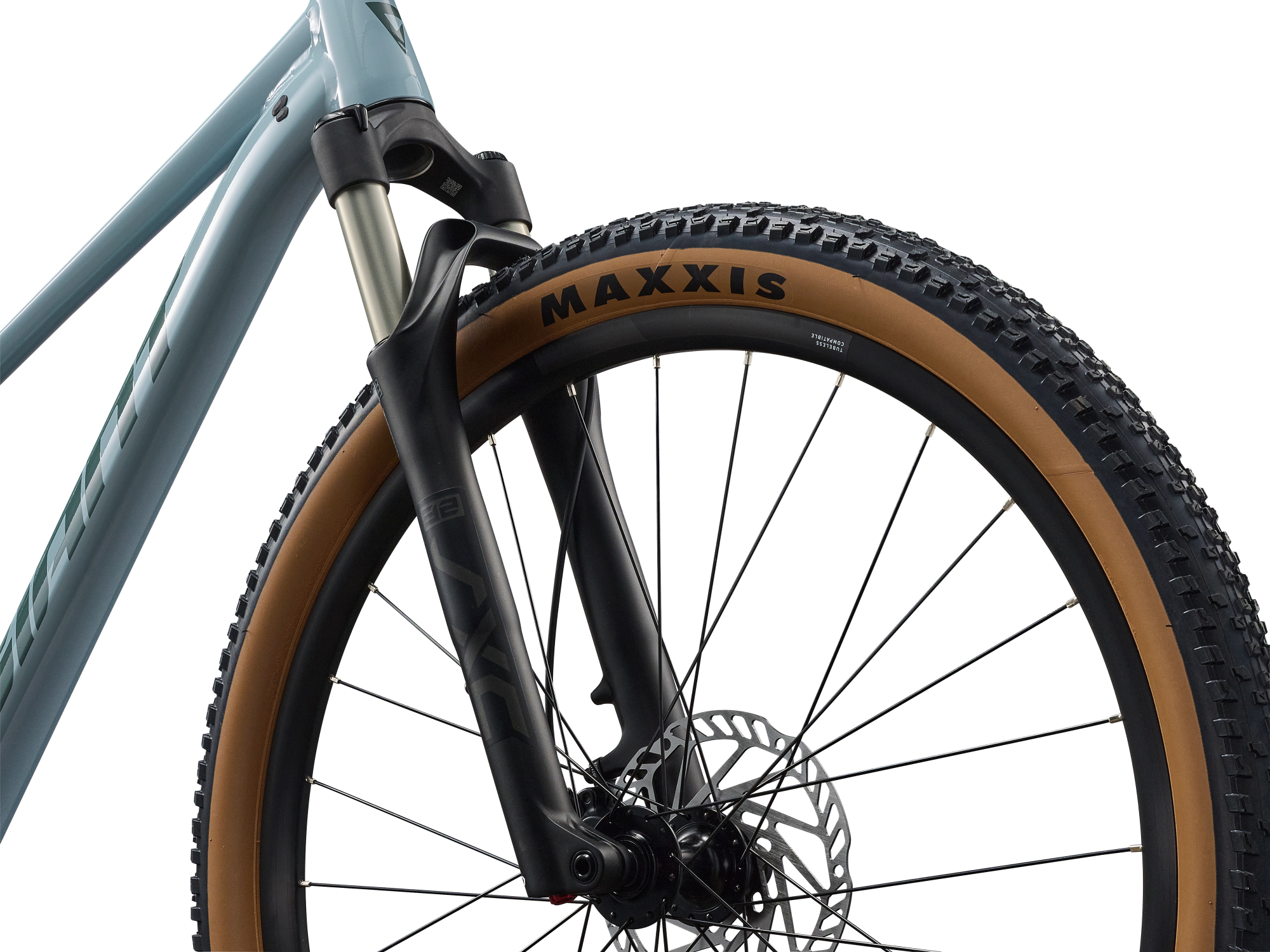 Giant Talon 1 Hardtail-Mountainbike in Dusty Blue mit Federgabel und Maxxis Stollenreifen.