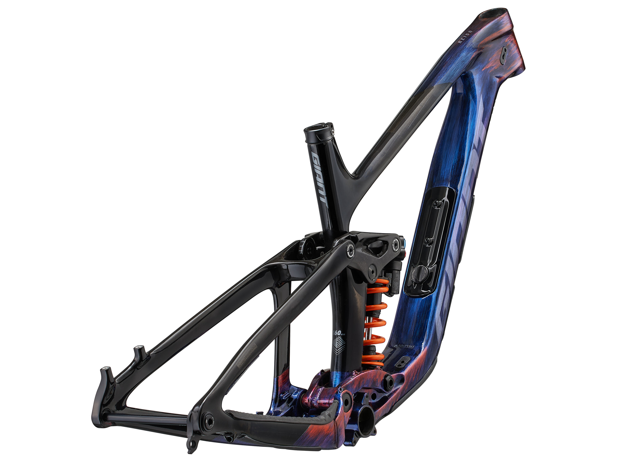 Giant Reign Advanced Carbon Enduro-Rahmenset mit 160 mm Maestro-Hinterradfederung, Ansicht von schräg Hinten