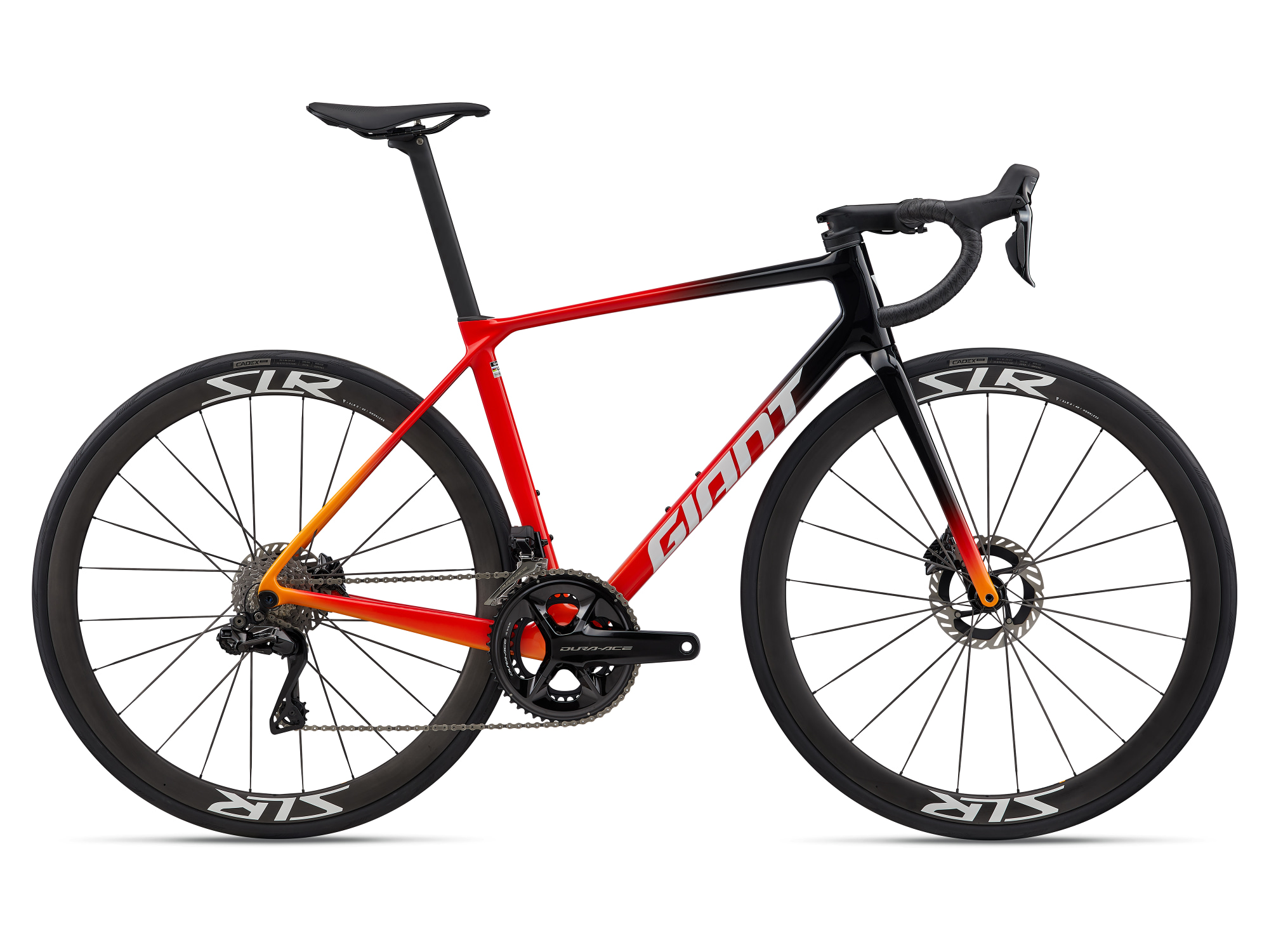 Giant Rennrad TCR Advanced PRO Dura Ace mit Carbon-Rahmen, -Gabel und -Laufrädern, Rahmenfarbe schwarz überlaufend in rot, Seitenansicht