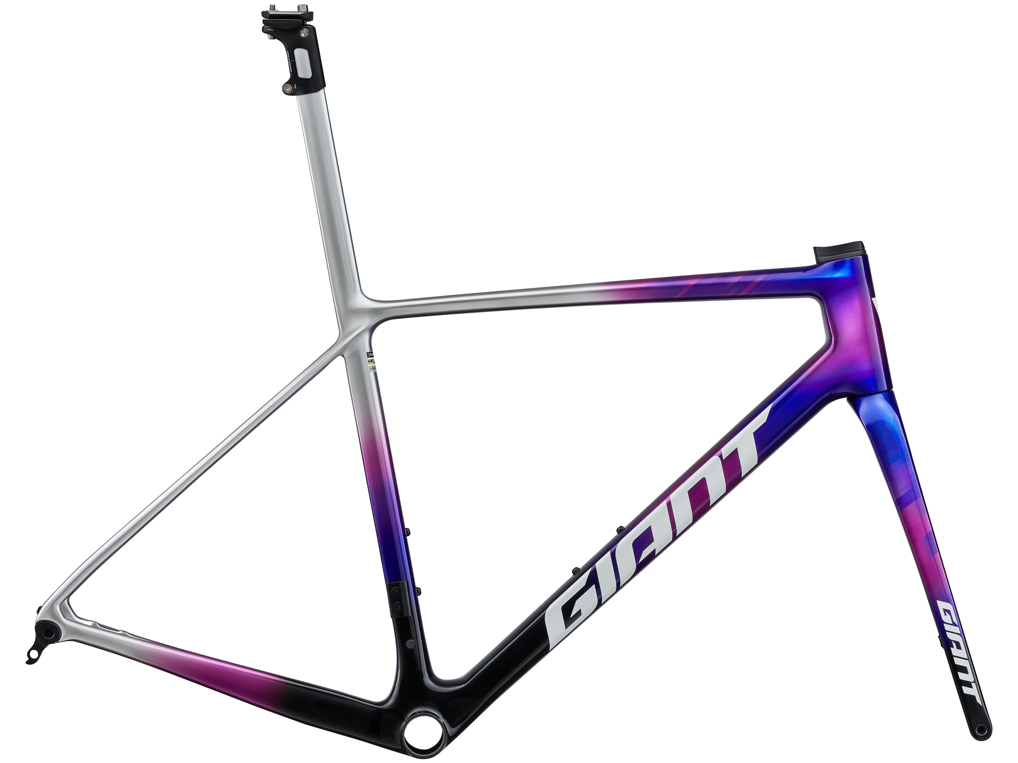 Giant Rennrad-Rahmen mit Gabel TCR Advanced SL Team aus Carbon mehrfarbig in silber, pink, lila, schwarz überlauffend, Seitenansicht