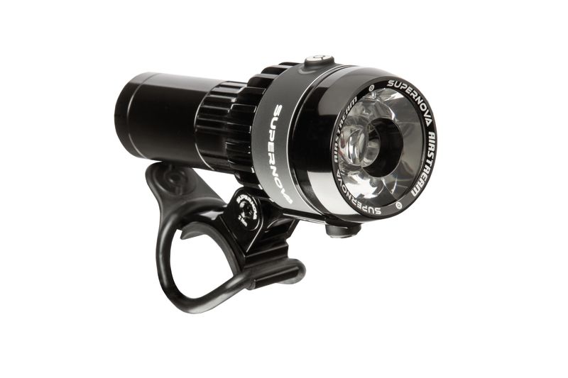 Supernova Airstream 2 LED-Akku-Scheinwerfer mit Lenkerhalterung – kompakte Bauweise und hochwertige Verarbeitung.