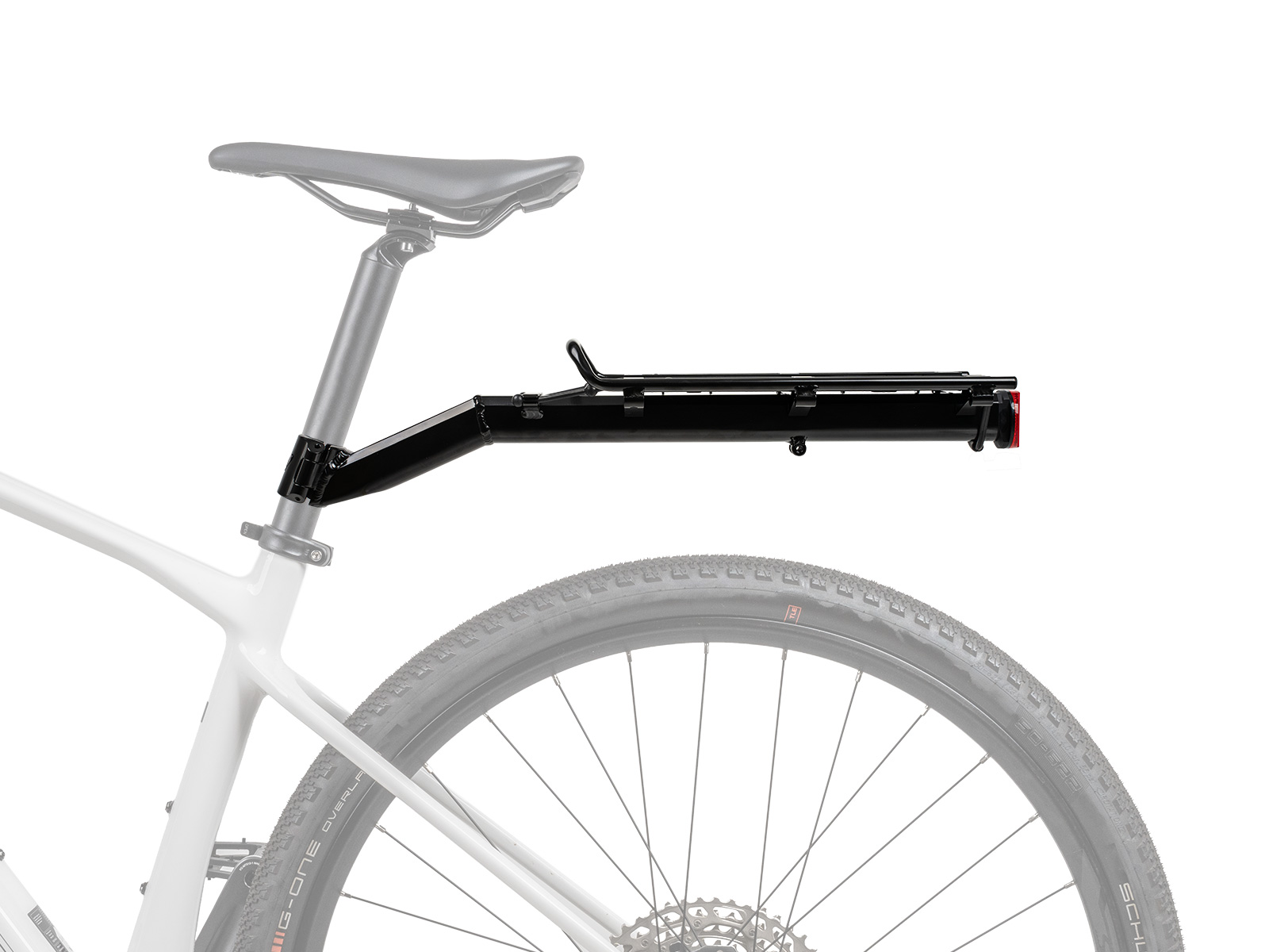 Topeak MTX BeamRack Gepäckträger A-Type zur Montage an der Sattelsütze in schwarz, Seitenansicht montiert am Velo