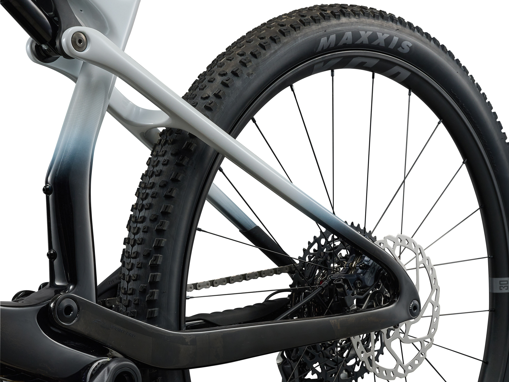 Liv Pique X Advanced SL 2 Mountainbike in Weiss mit Carbon-Hinterbau und Maxxis-Reifen.