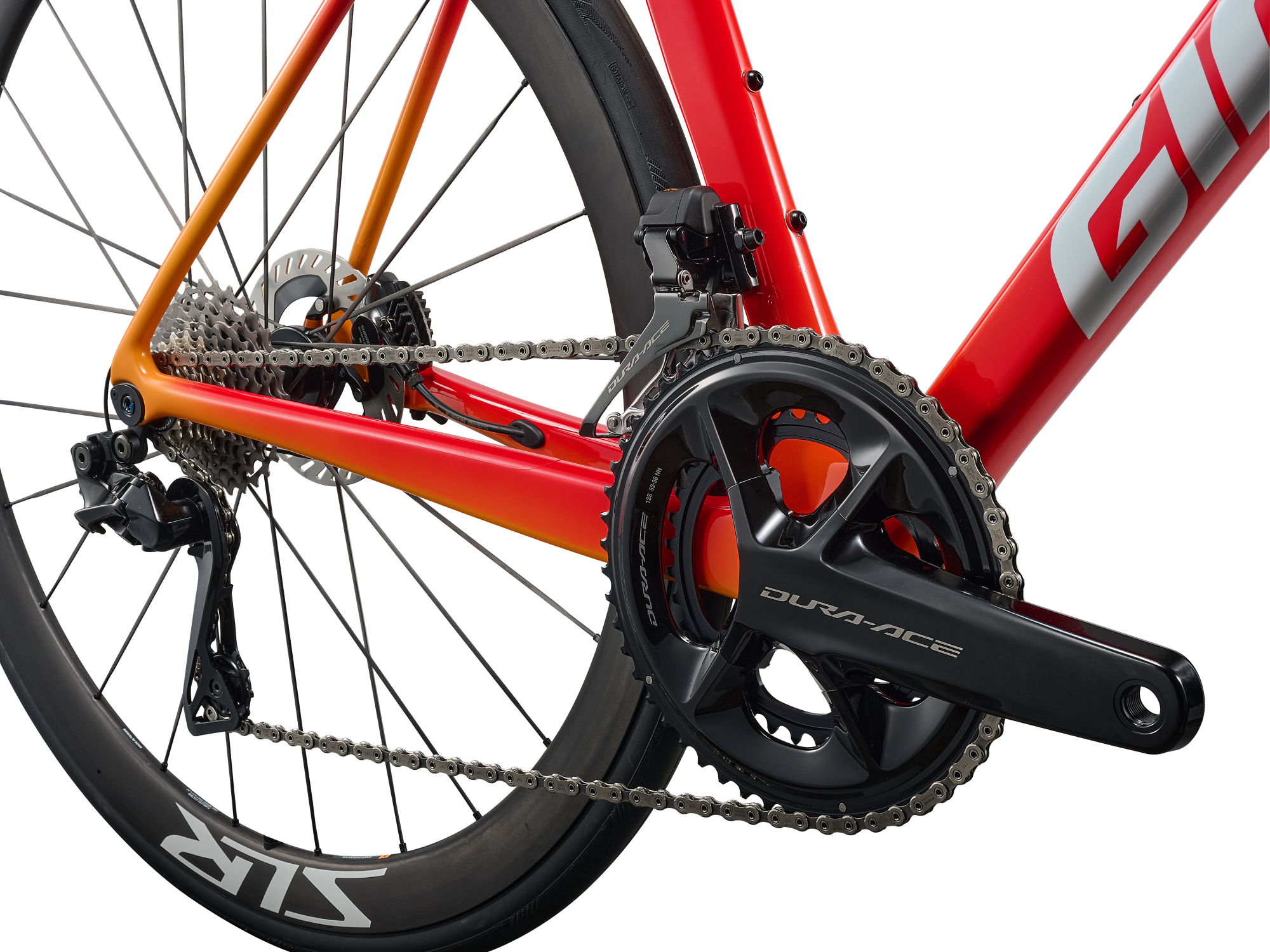 Giant Rennrad TCR Advanced PRO Dura Ace in schwarz rot, Detailansicht Antrieb mit Kurbelgarnitur und Schaltwerk Shimano Dura Ace