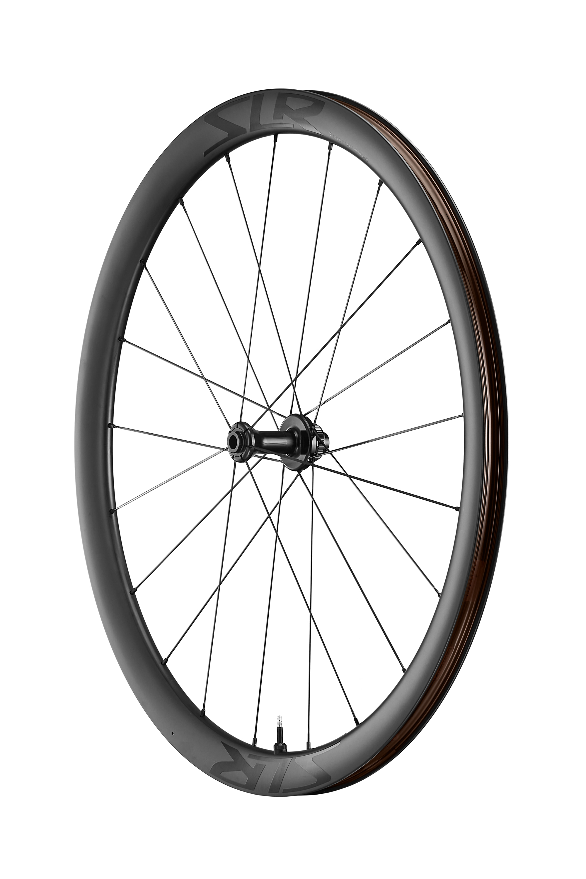 Giant SLR 1 40 Disc Vorderrad in Schwarz mit tiefem Carbonfelgenprofil und Scheibenbremsnabe.