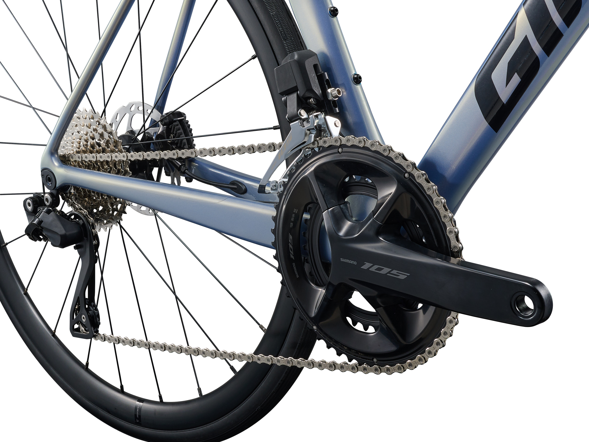 Giant TCR Advanced 1 Carbon-Rennrad, Detailansicht Antrieb mit Kurbelgarnitur und Schaltwerk Shimano 105