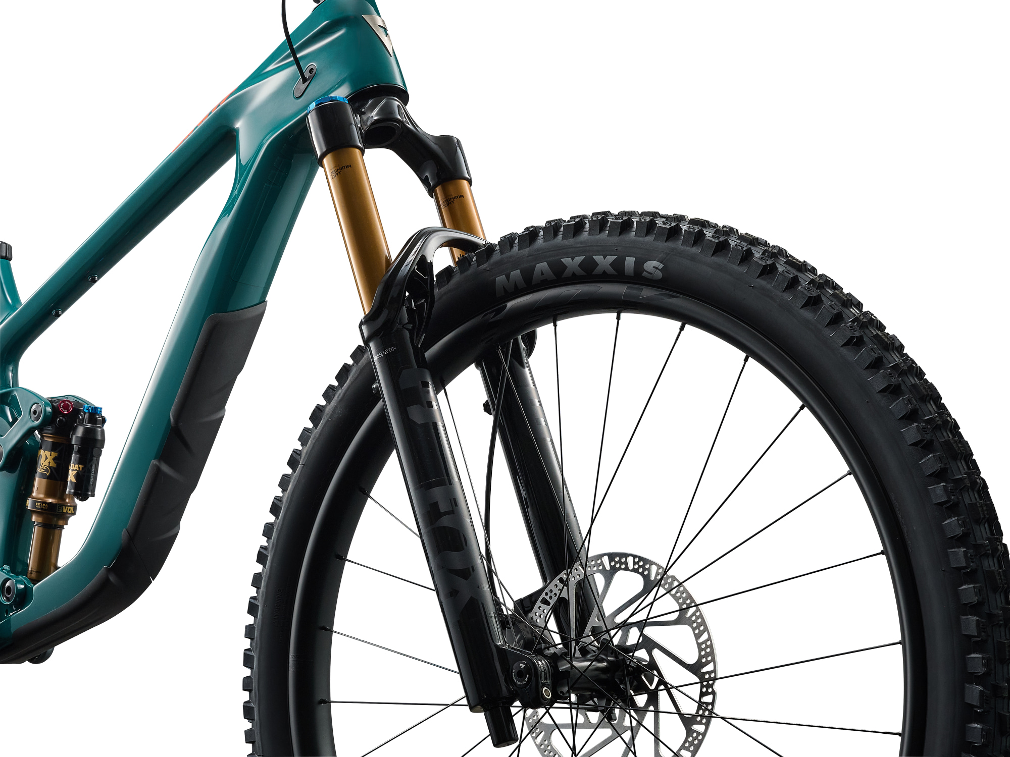 Giant Trance X Advanced 1 Mountainbike in Abyss Teal mit FOX Federgabel und Maxxis Reifen.