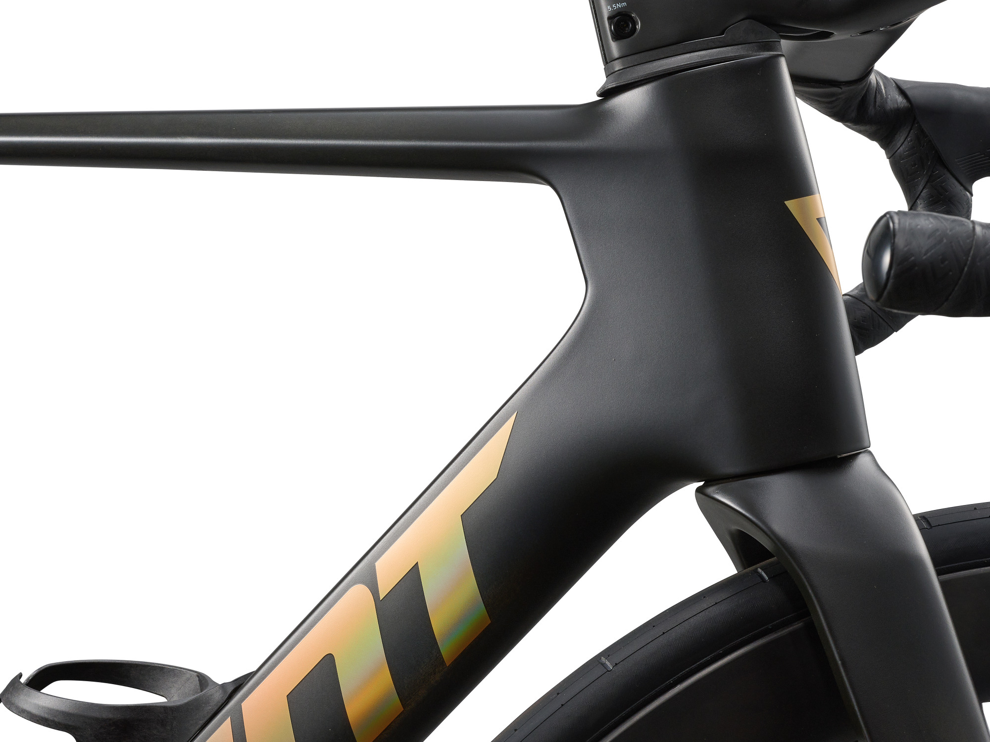 Giant Propel Advanced SL Rennvelo in Raw Carbon mit Aero-Steuerrohr in Detailansicht.