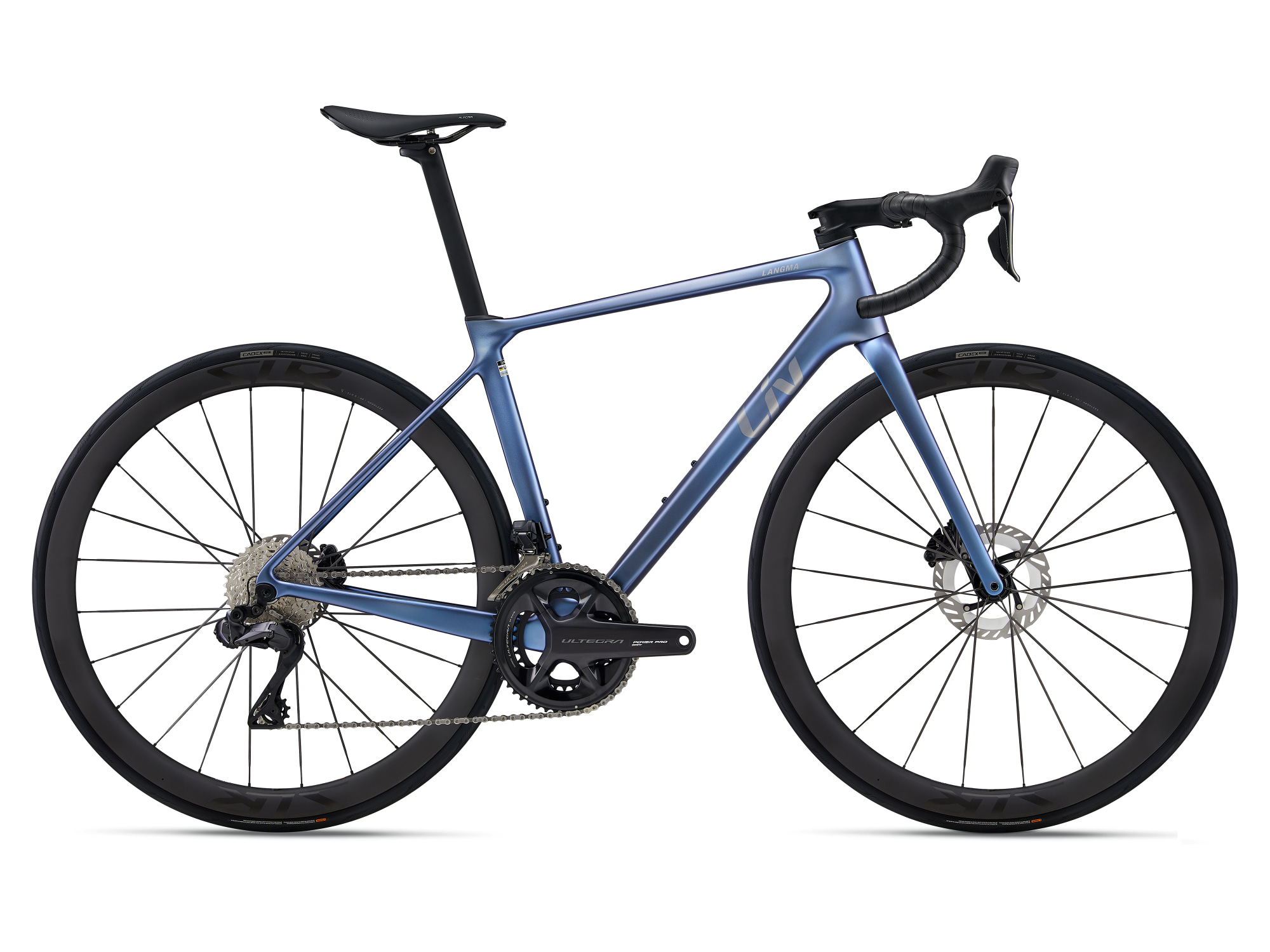 Liv Damen-Rennrad Langma Advance PRO 0 in Thundercloud blau mit Carbonrahmen und Carbongabel, Seitenansicht