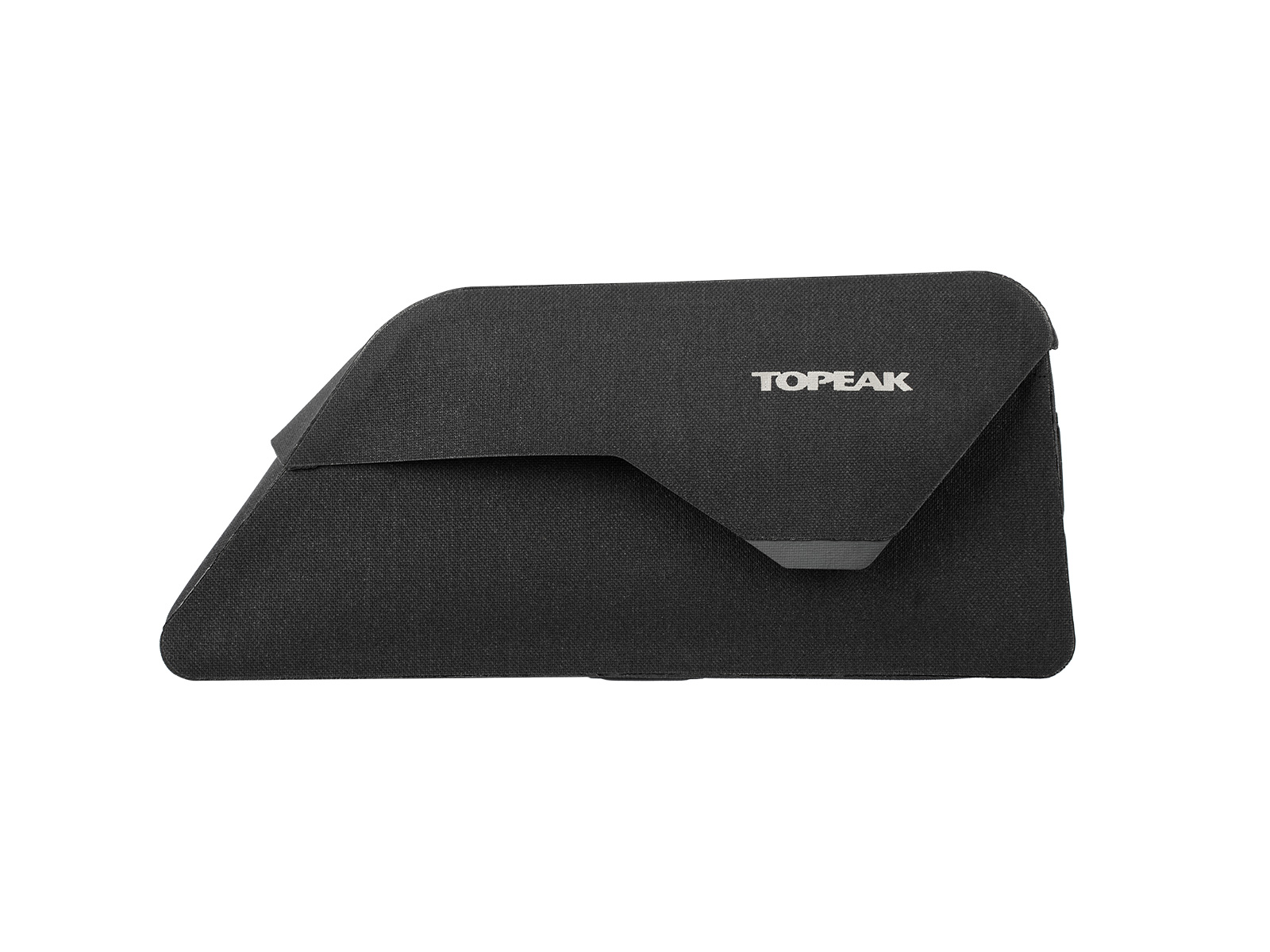 Seitenansicht der Topeak Toploader Dryshell Rahmentasche, minimalistisches Design mit Topeak-Logo.