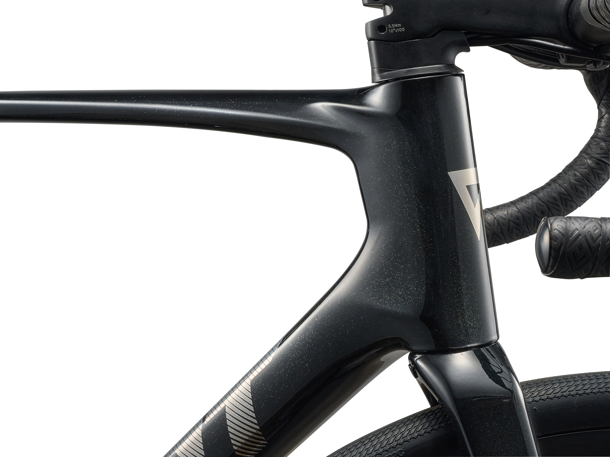 Detailansicht Defy Advanced 2 mit Carbonrahmen, Steuerkopf in schwarz