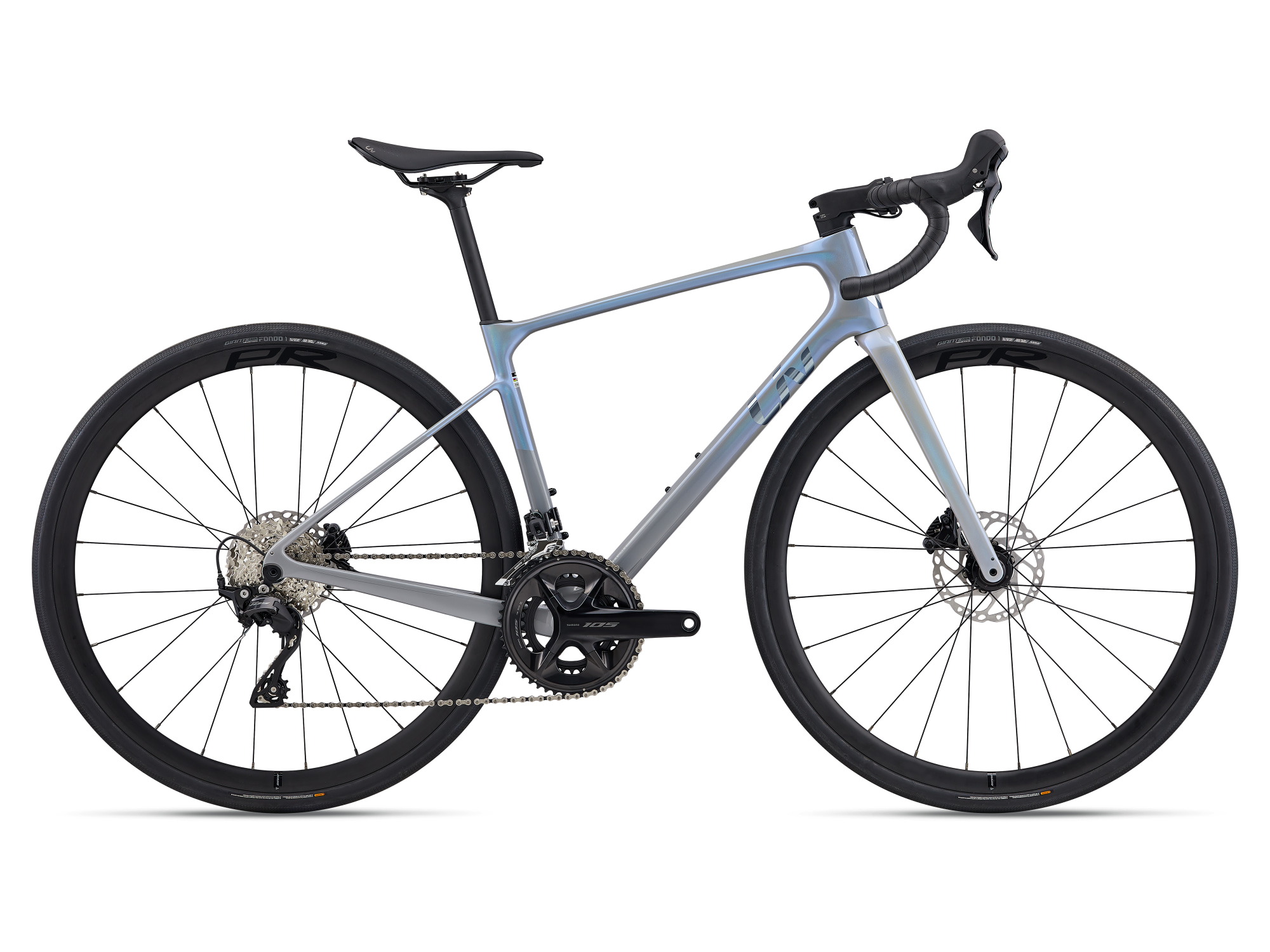 Liv Damen-Rennrad Avail Advanced 2 aus Carbon mit Carbon-Gabel und Carbon-Laufrädern in hellblau/grau, Seitenansicht