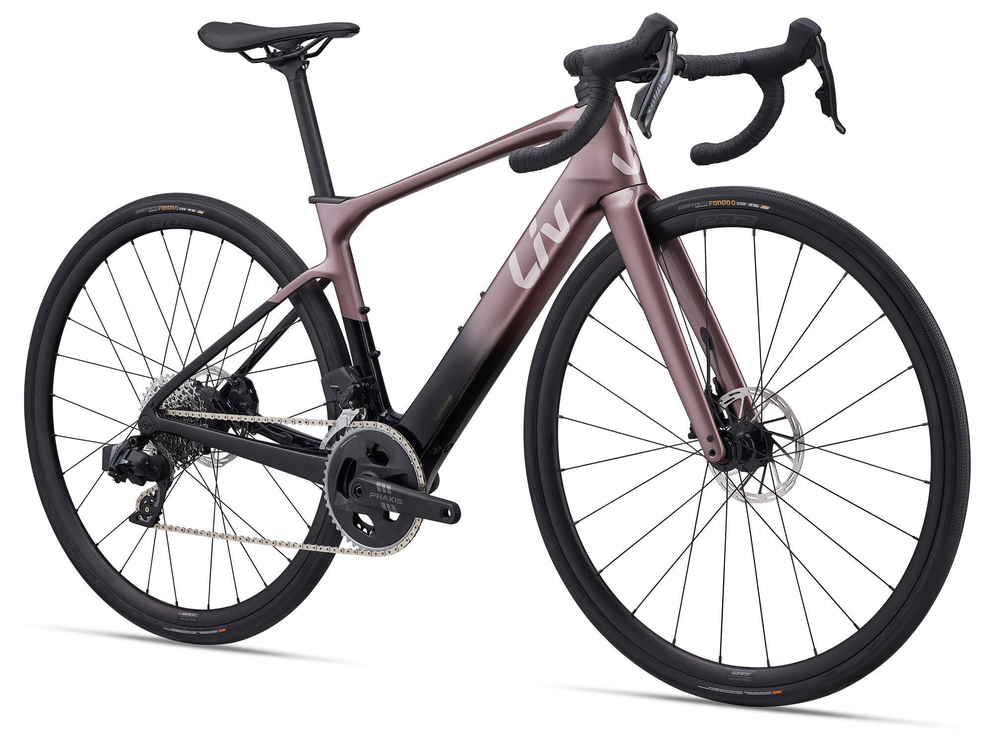 Liv Avail Advanced E+ Elite 2, E-Rennrad Carbon für Damen in rouge-carbon, Ansicht von schräg vorne