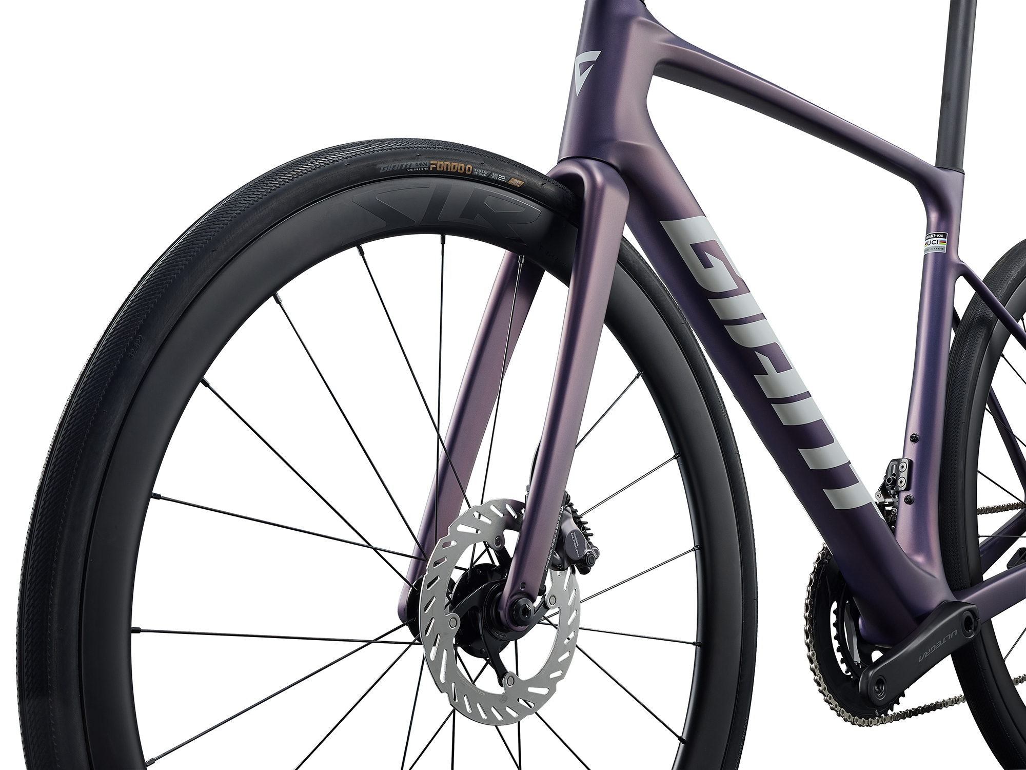 Giant Defy Advanced Rennvelo in Tempest Purple mit elegantem Carbonrahmen und GIANT Branding