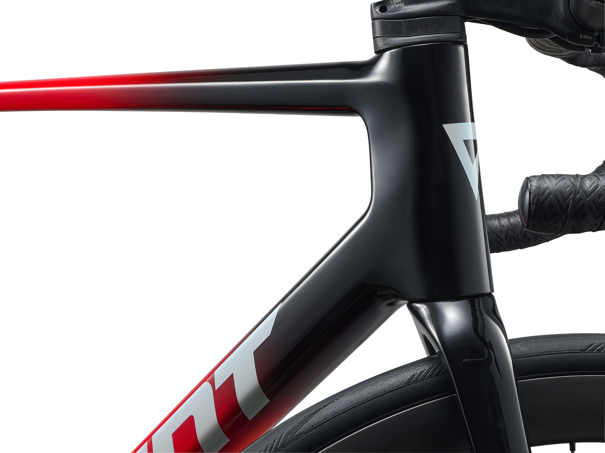 Giant Rennrad TCR Advanced PRO Dura Ace in schwarz rot, Detailansicht vorderer Rahmen mit Steuerrohr