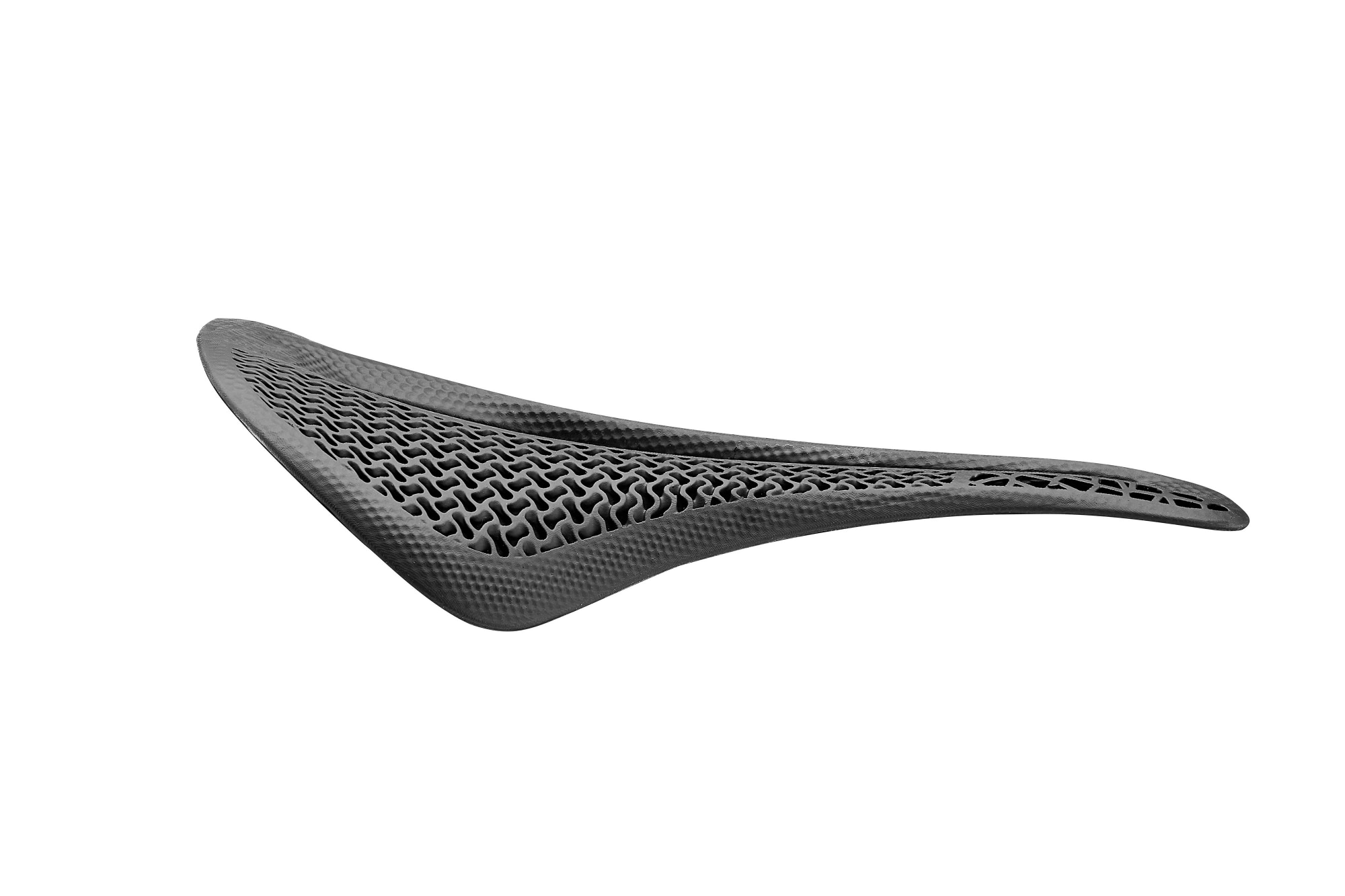 CADEX AMP 3D Fahrradsattel in schwarz als Seitenansicht mit 3D-Gitterstruktur und schlanker Form