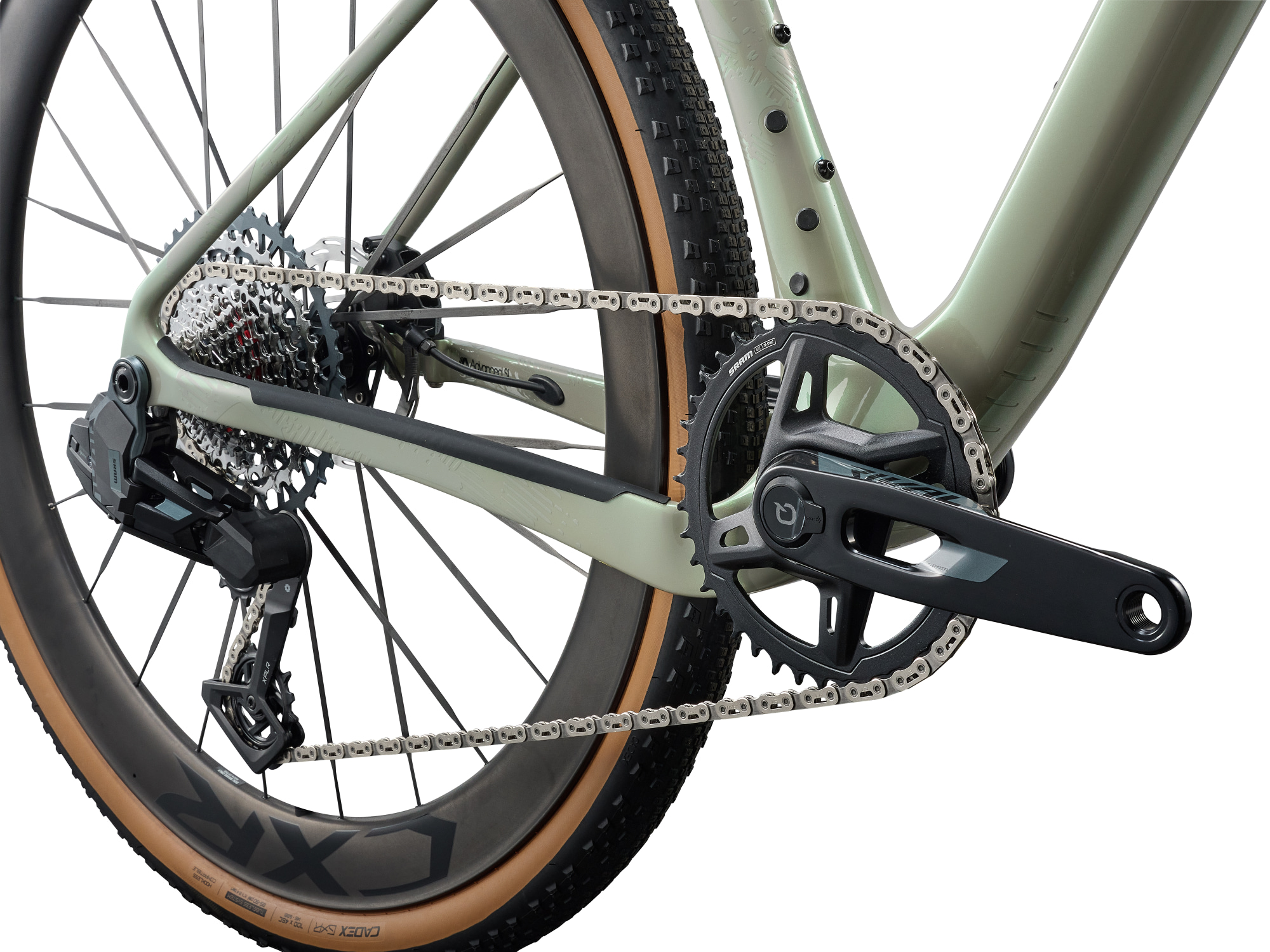 Liv Devote Advanced SL 2 Gravelbike in grün mit Kurbel und 1-fach Antriebssystem