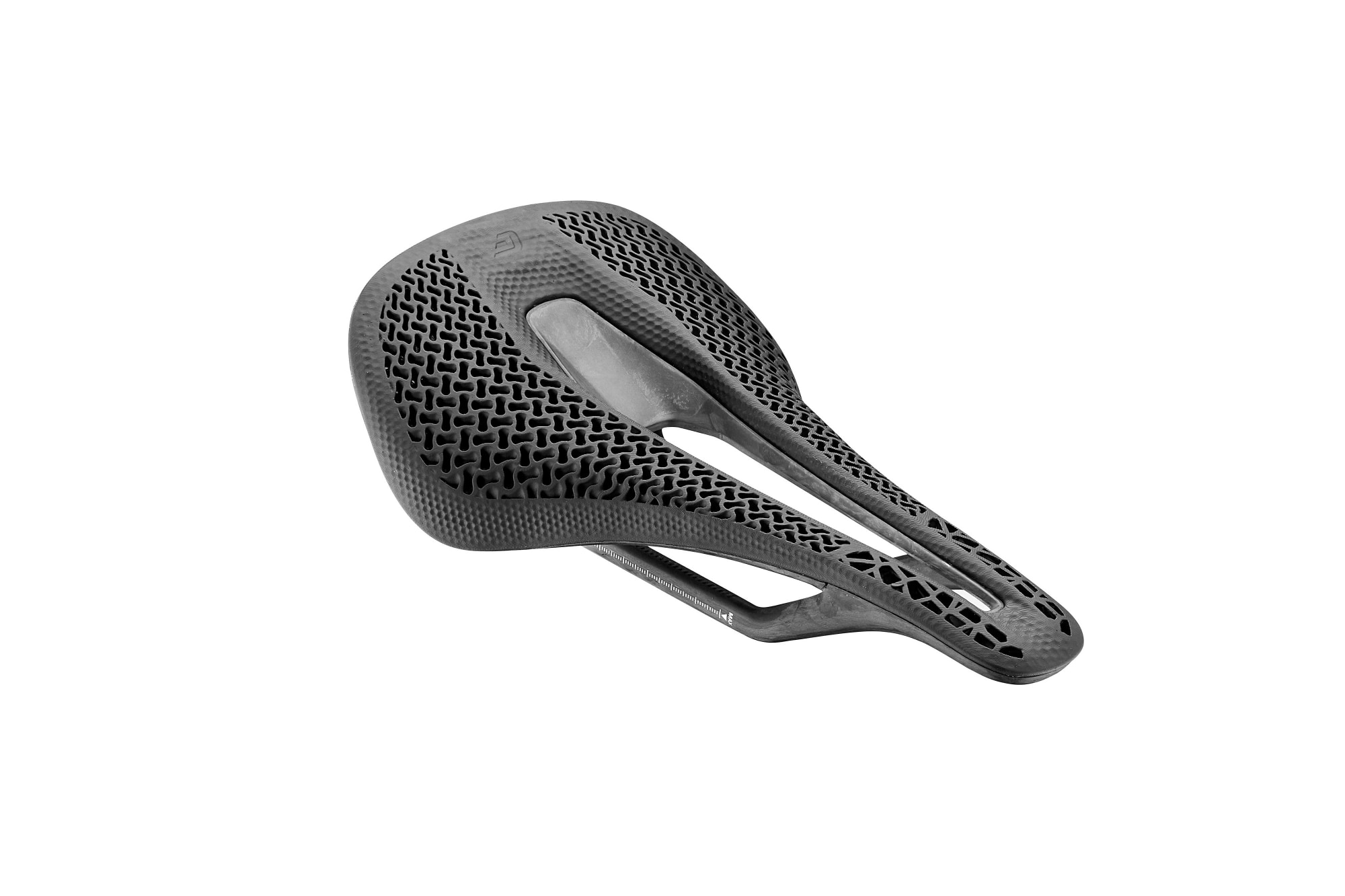 CADEX AMP 3D Fahrradsattel in schwarz mit 3D-gedruckter Struktur und zentraler Druckentlastungsöffnung