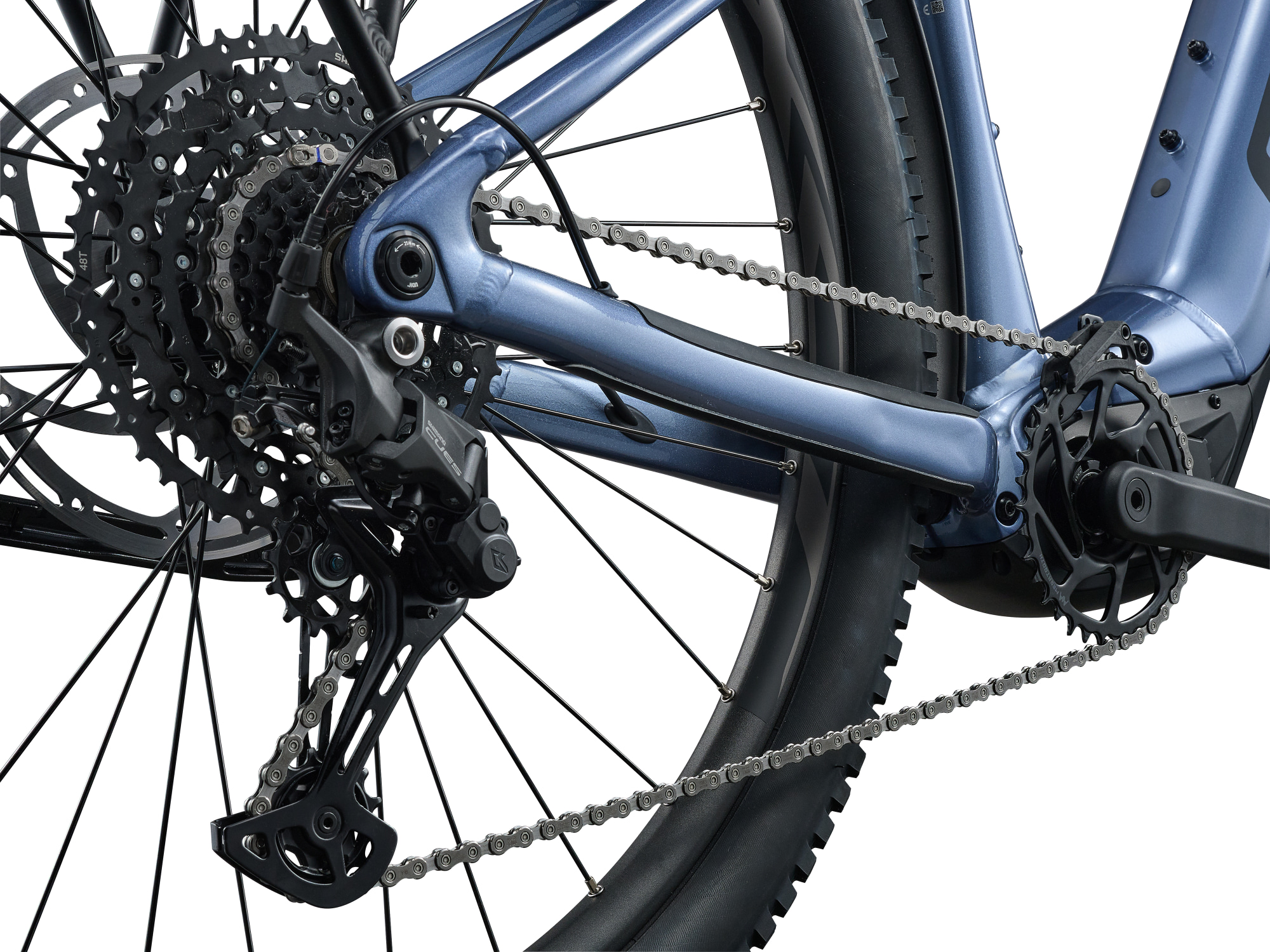 Giant Fathom E+ 1 EX E-Mountainbike in Thundercloud mit Shimano CUES Schaltung und Kassette.