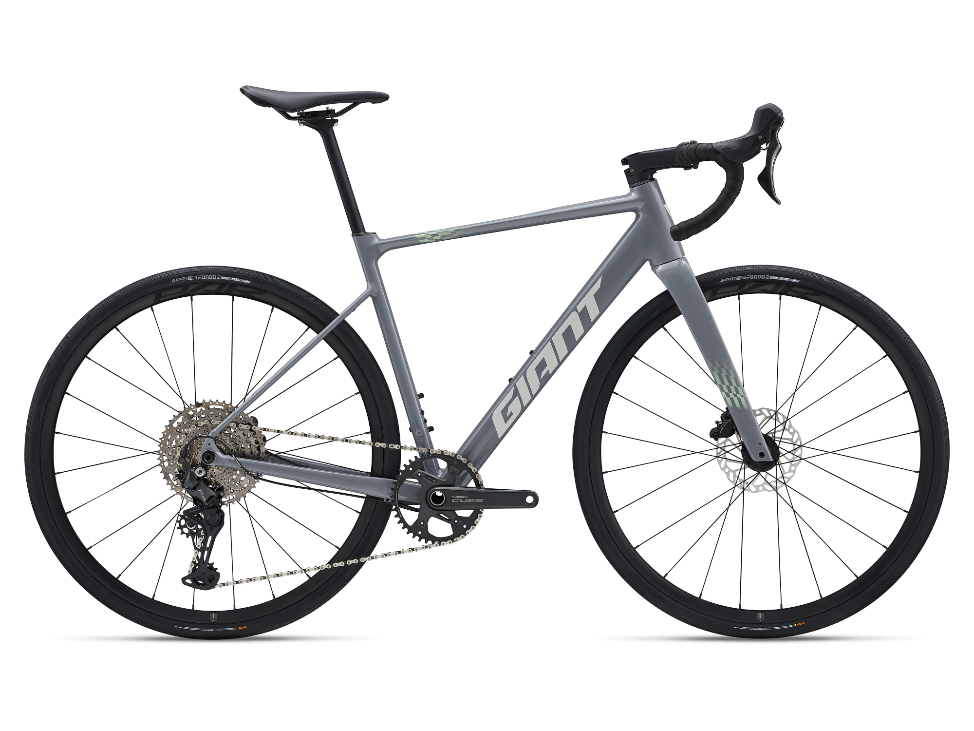 Giant Contend AR 1 Gravelbike in Stardust Grey mit Shimano CUES Antrieb und Scheibenbremsen in Seitenansicht