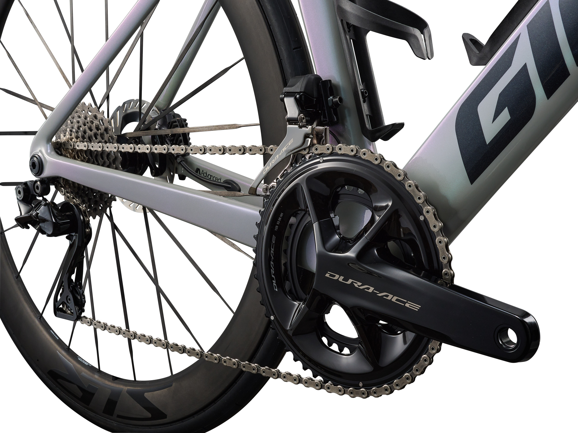 Giant Propel Advanced Pro DA Rennvelo in Supernova Grey mit Aero-Gabelprofil und Scheibenbremse vorne.