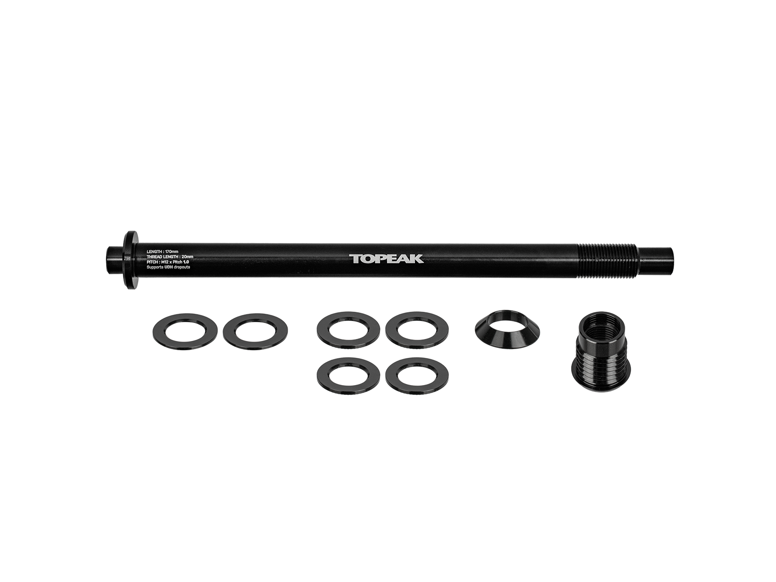 Topeak Zi-Rak Steckachse in Grösse SRAM UDH, in schwarz mit Spacern