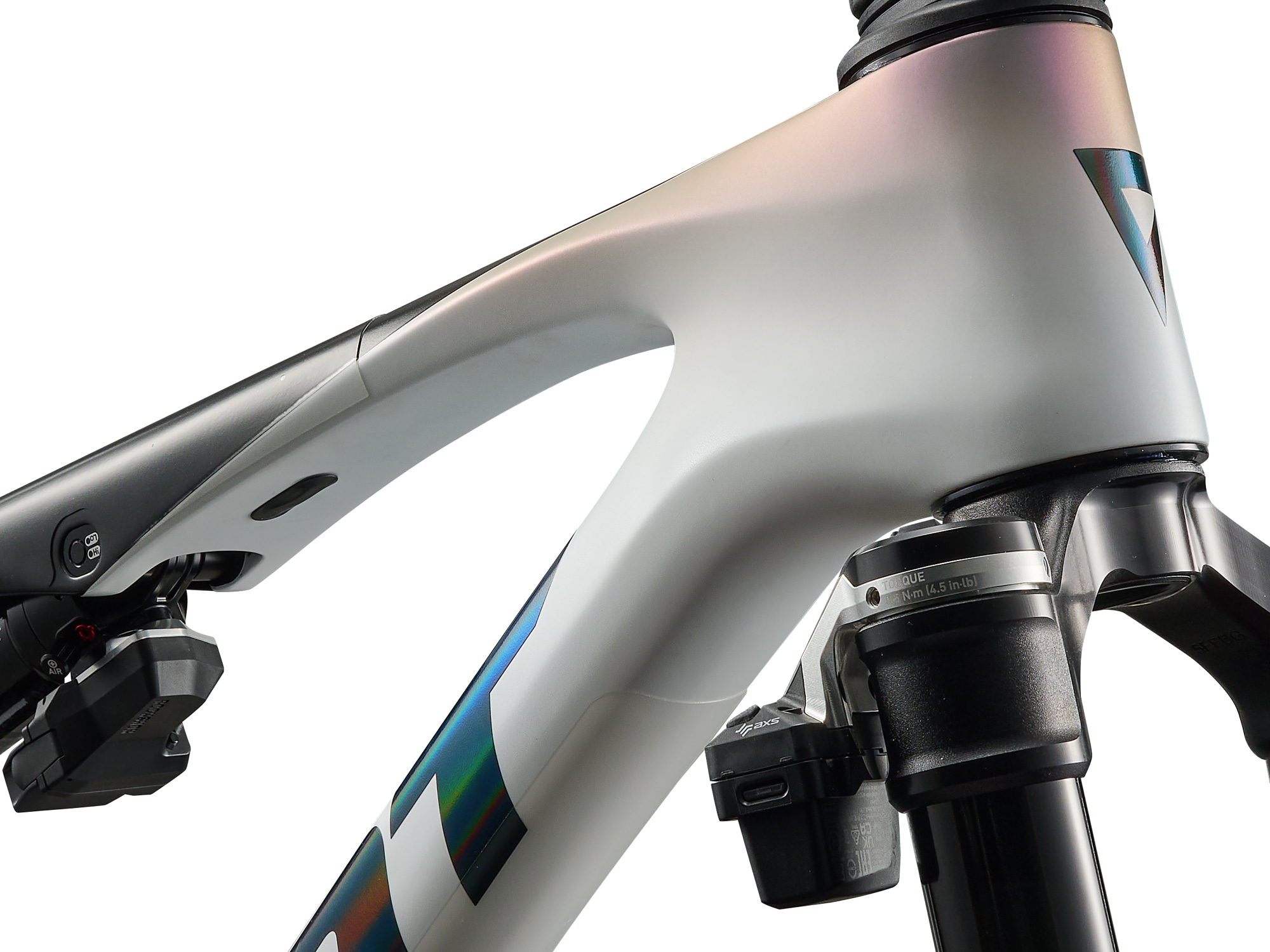 Giant Anthem Advanced SL SE MTB, Fullsuspension in weiss-schwarz, Detailansicht Steuerrohr