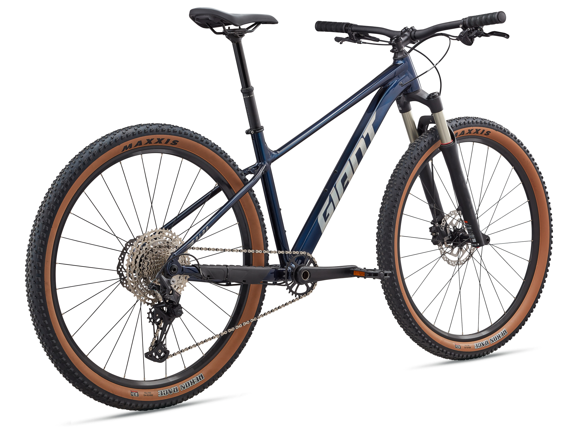 Giant Mountainbike Hardtail Talon 0 in navy blue, Ansicht schräg von hinten links