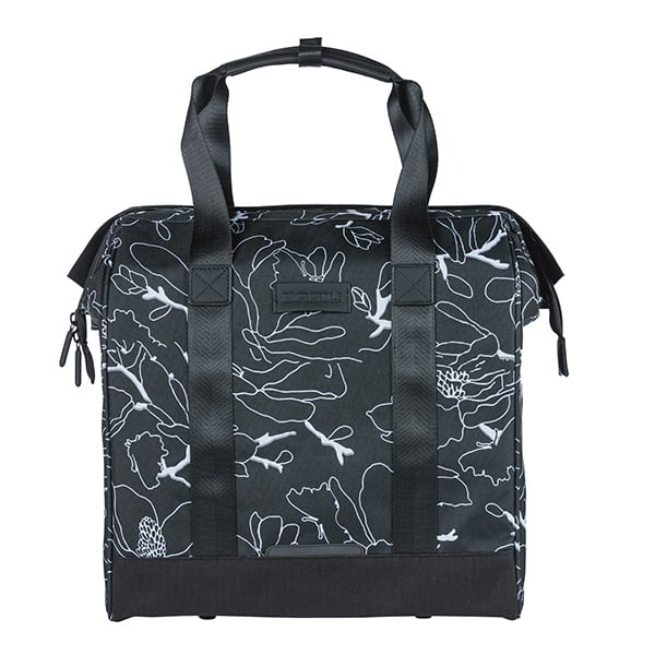 Vorderansicht der Basil Grand Flower Packtasche in schwarz