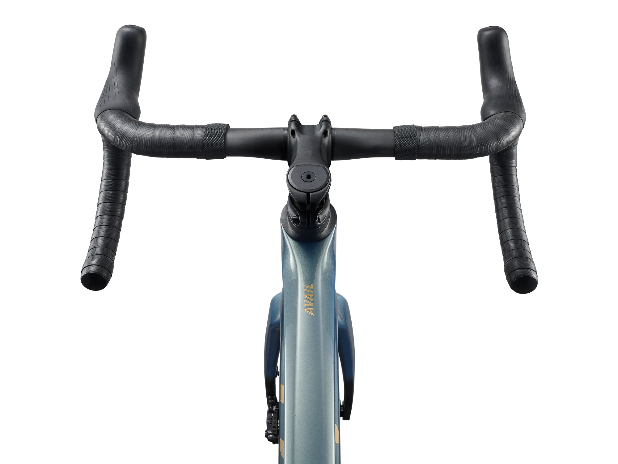Liv Avail Advanced Pro 0 Rennrad in Midnight Pine mit Aero-Cockpit in frontaler Detailansicht.
