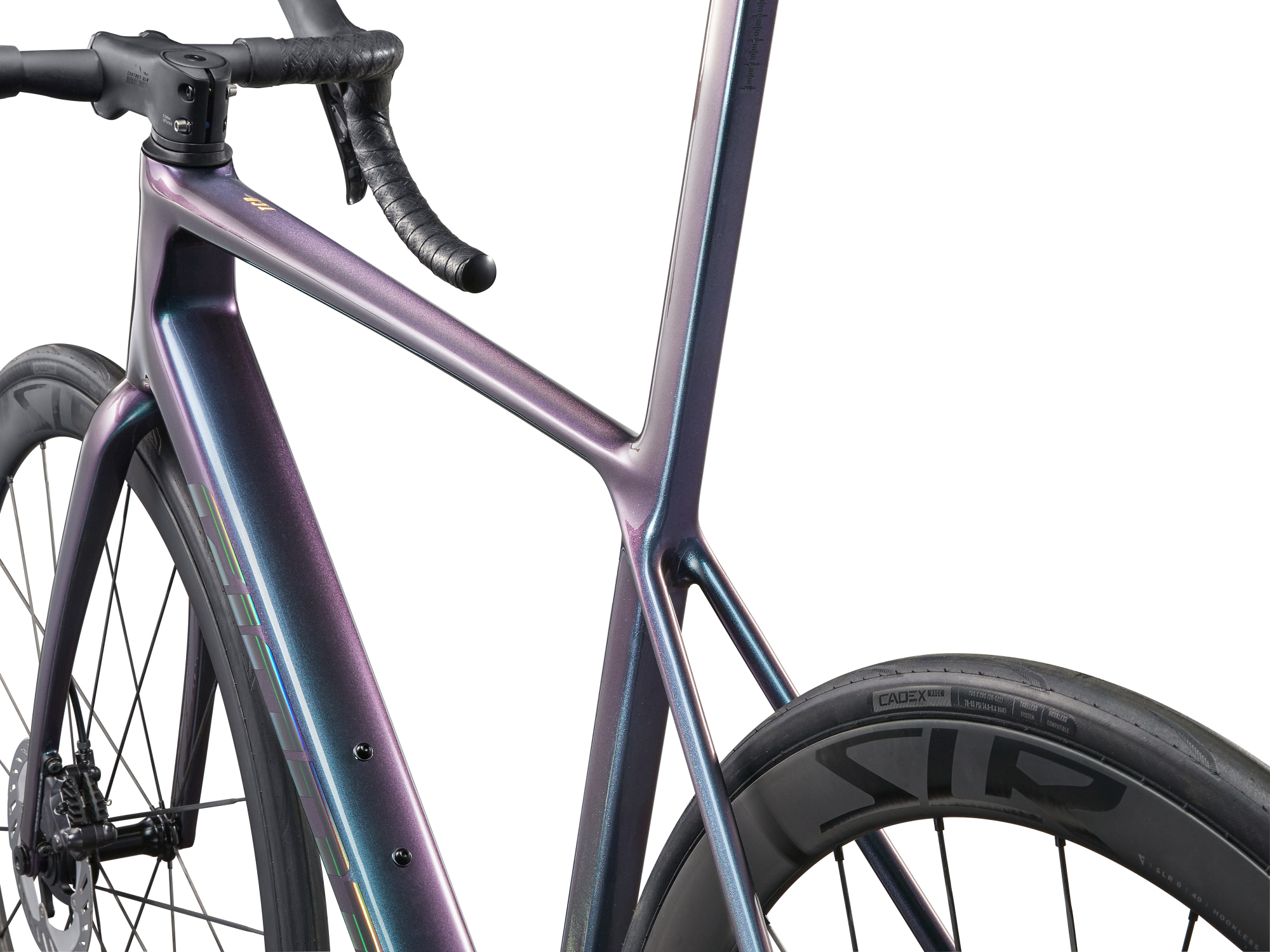 Giant TCR Advanced SL 1 Carbon Rennrad in blau/lila changierend, Detailansicht auf den Rahmen von schräg hinten